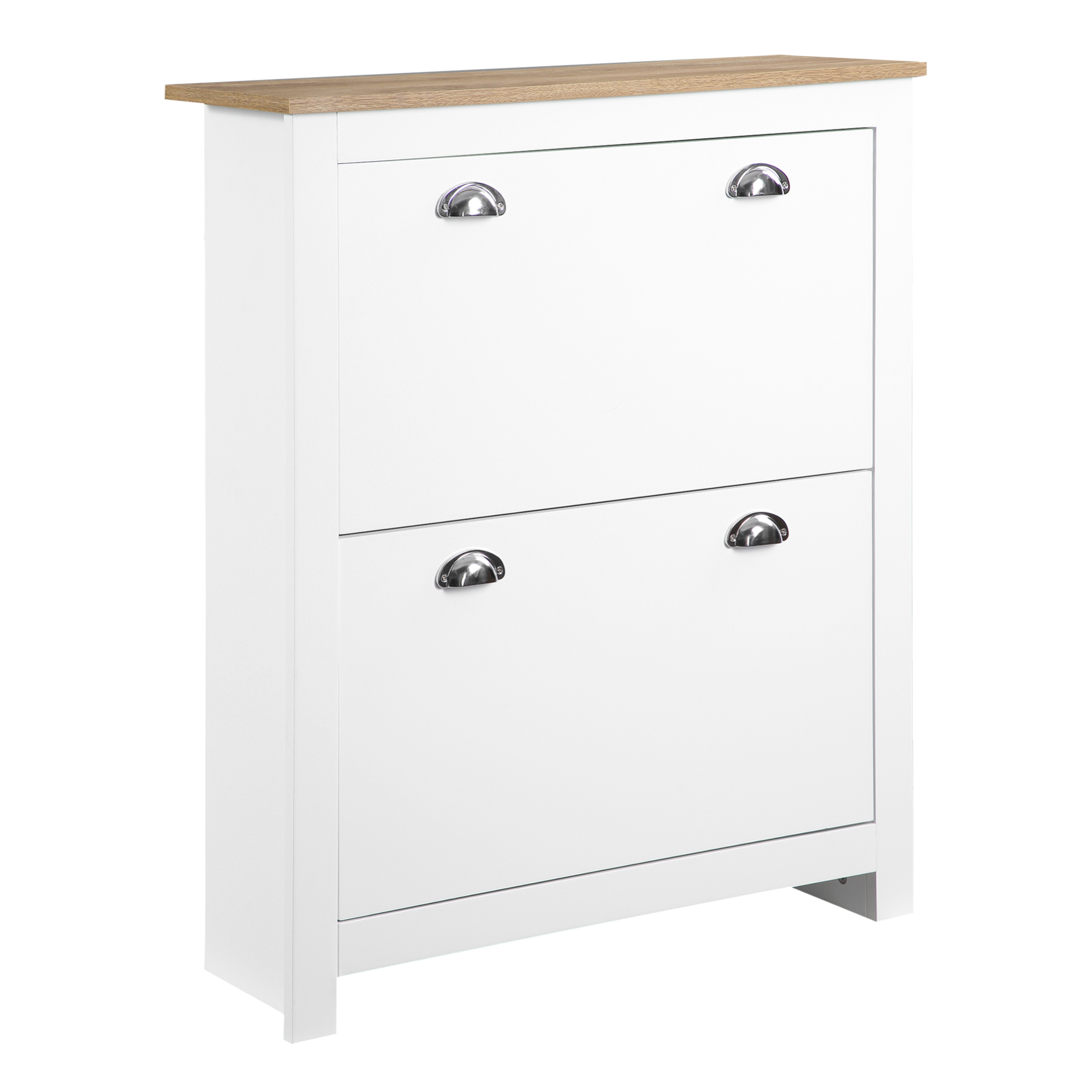 Schuhschrank Mit 2 Schubladen Für 12 Paar Schuhe, Mit Flügeltüren Und Verstellbarem Einlegeboden, 79 X 23 X 90,5 Cm, Weiß