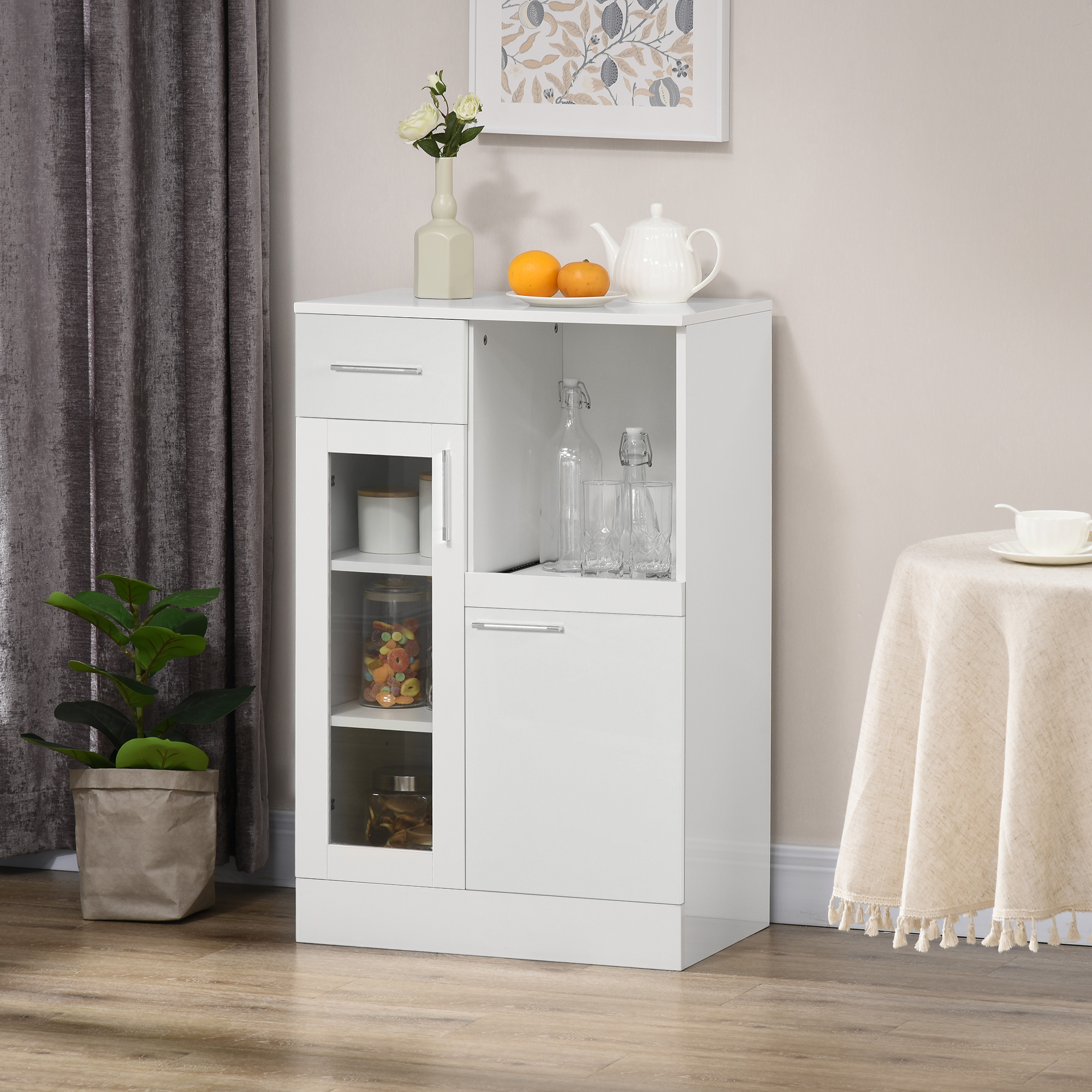 Modernes Buffet Mit Schildern Und Tisch, Küchentisch Mit Ablagefläche Aus Holz Und Weiß, 60 X 40 X 95 Cm, Weiß
