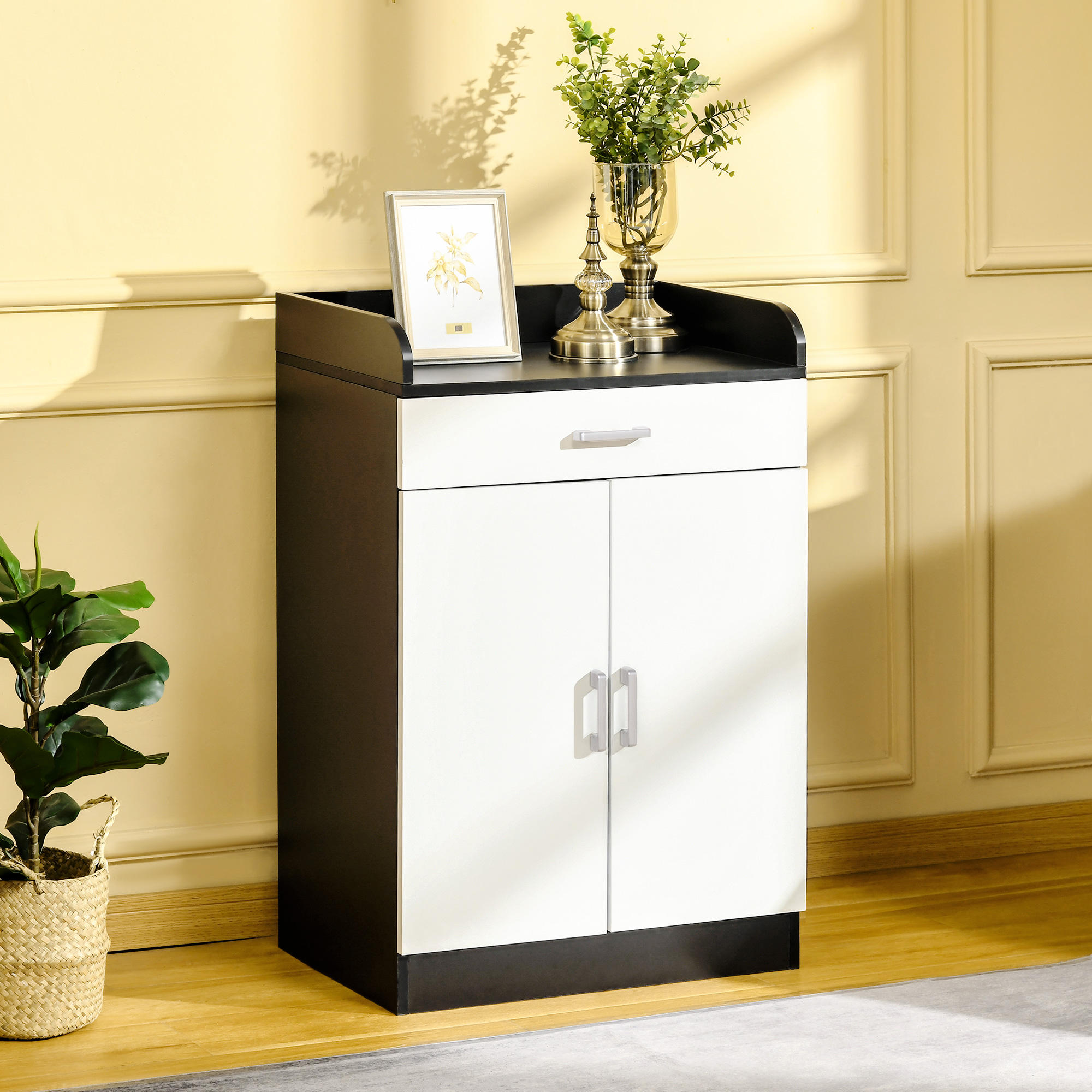 Schubladenschrank Aus Holz Mit Verstellbarem Einlegeboden, Platzsparender Küchenschrank, Wohnzimmer- Und Flurschrank, Mdf-holz, 60 X 40 X 90 Cm, Schwarz-weiß