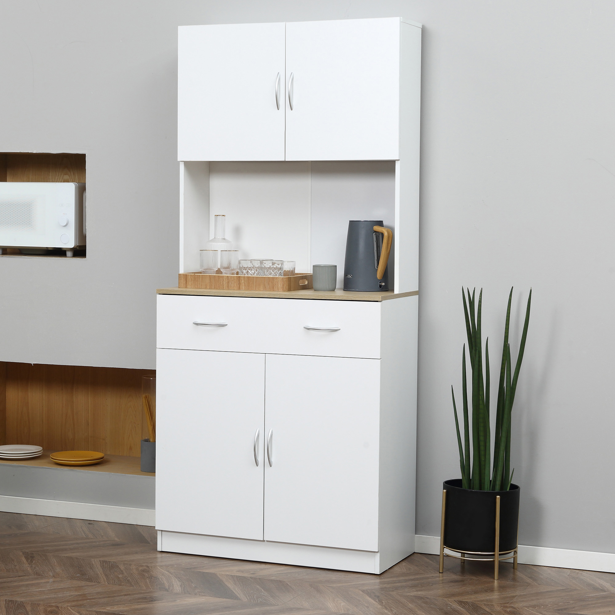 180 Cm Hoher Küchenschrank Mit 2 Türen Und Schublade, Küchen-sideboard Aus Holz Mit Verstellbaren Einlegeböden, Für Küche, Esszimmer Und Wohnzimmer, 80 X 40 X 180 Cm, Weiß