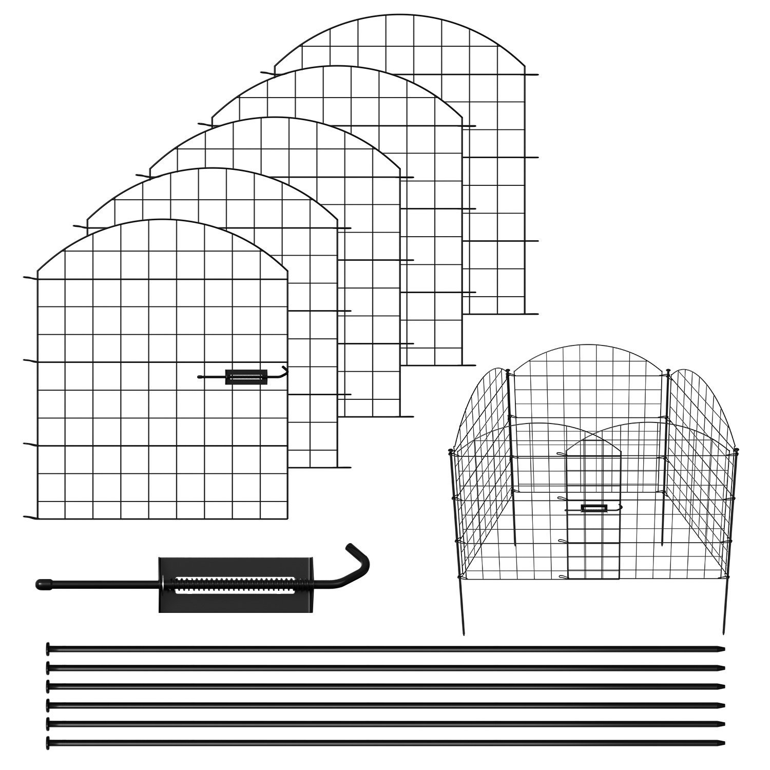Wolketon 15x Teichzaun Metallzaun Zaunelementen Unterbogen Garden Gartenzaun Gartentor Zaun Oberbogen Schwarz
