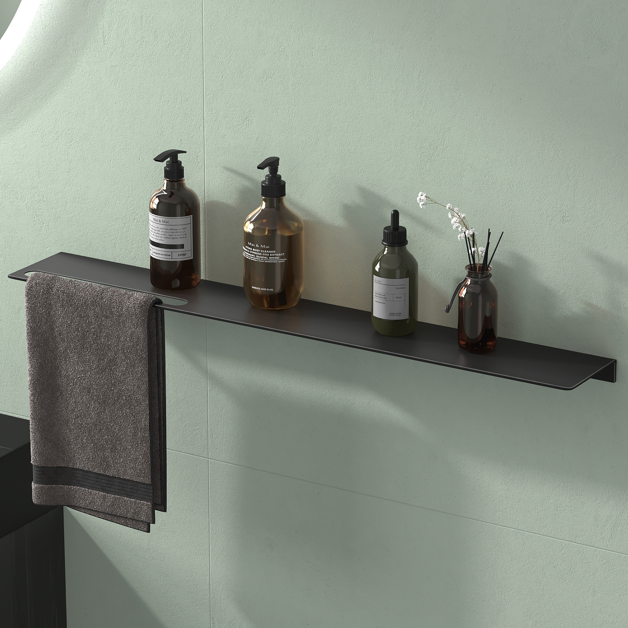 Mai & Mai Duschablage Zum Bohren Oder Kleben Duschregal Badablage Aus Aluminium 80cm Badezimmerablage Zur Wandmontage Badezimmer Organizer Matt Schwarz Reglo-06