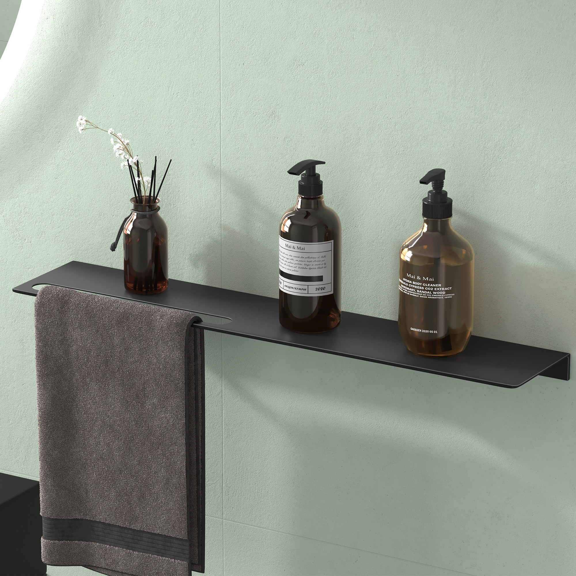 Mai & Mai Duschablage Zum Bohren Oder Kleben Duschregal Badablage Aus Aluminium 60cm Badezimmerablage Zur Wandmontage Badezimmer Organizer Matt Schwarz Reglo-06