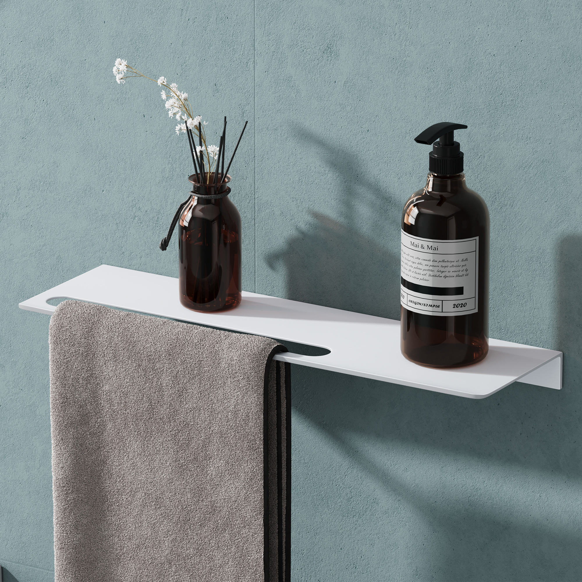 Mai & Mai Duschablage Zum Bohren Oder Kleben Duschregal Badablage Aus Aluminium 40cm Badezimmerablage Zur Wandmontage Badezimmer Organizer Matt Weiß Reglo-06