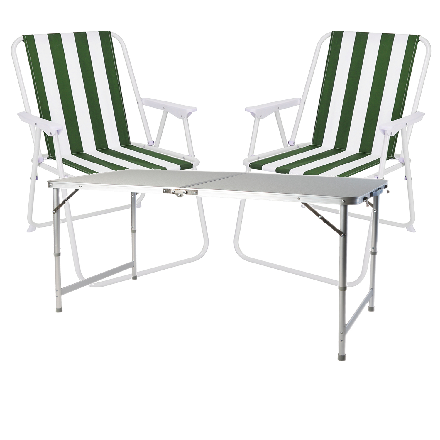 Mojawo - 3-teiliges Campingmöbel Set 120x60x58/70cm Grün-weiß-mmc330872+2xmpo2600gw