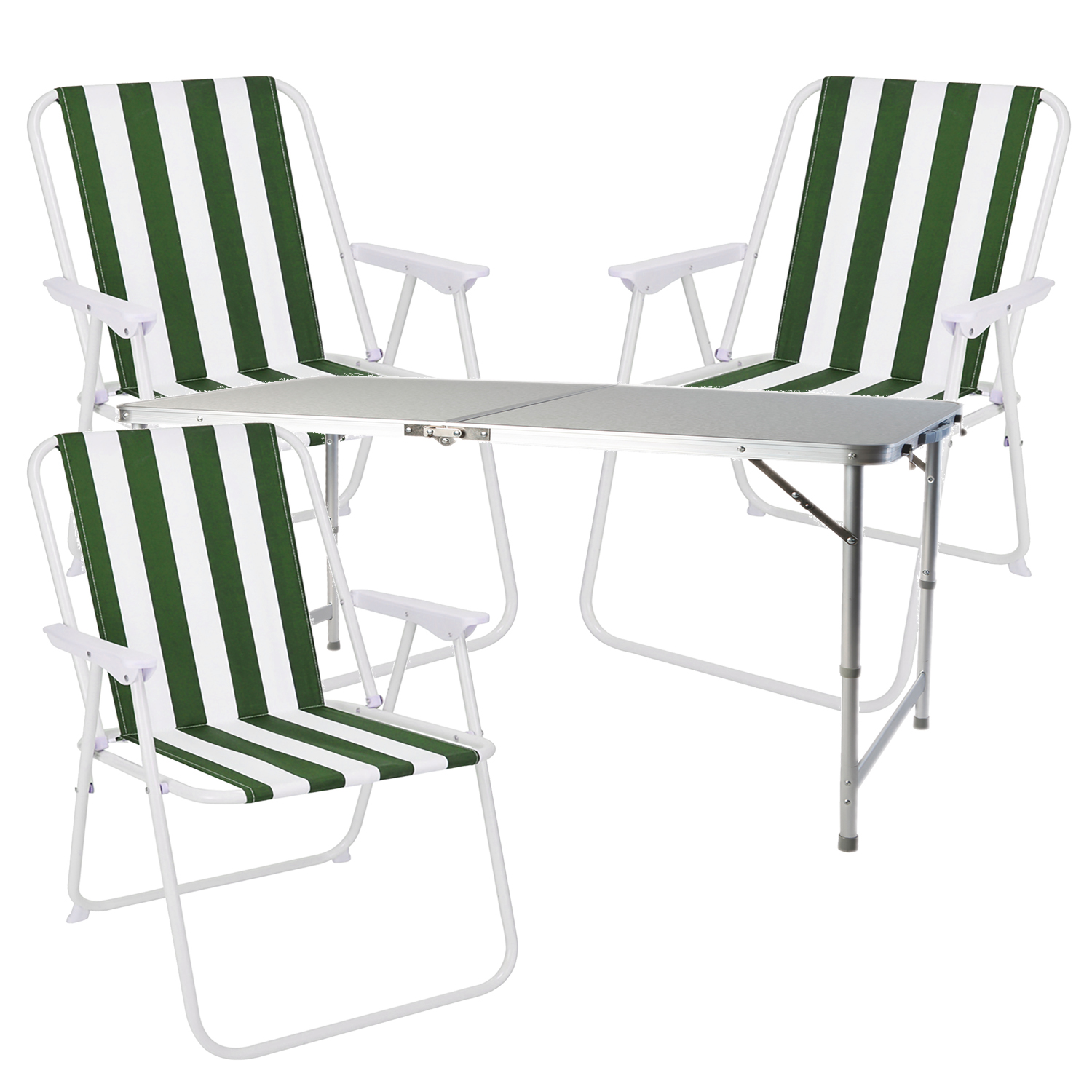 Mojawo - 4-teiliges Campingmöbel Set 120x60x58/70cm Grün-weiß-mmc330872+3xmpo2600gw