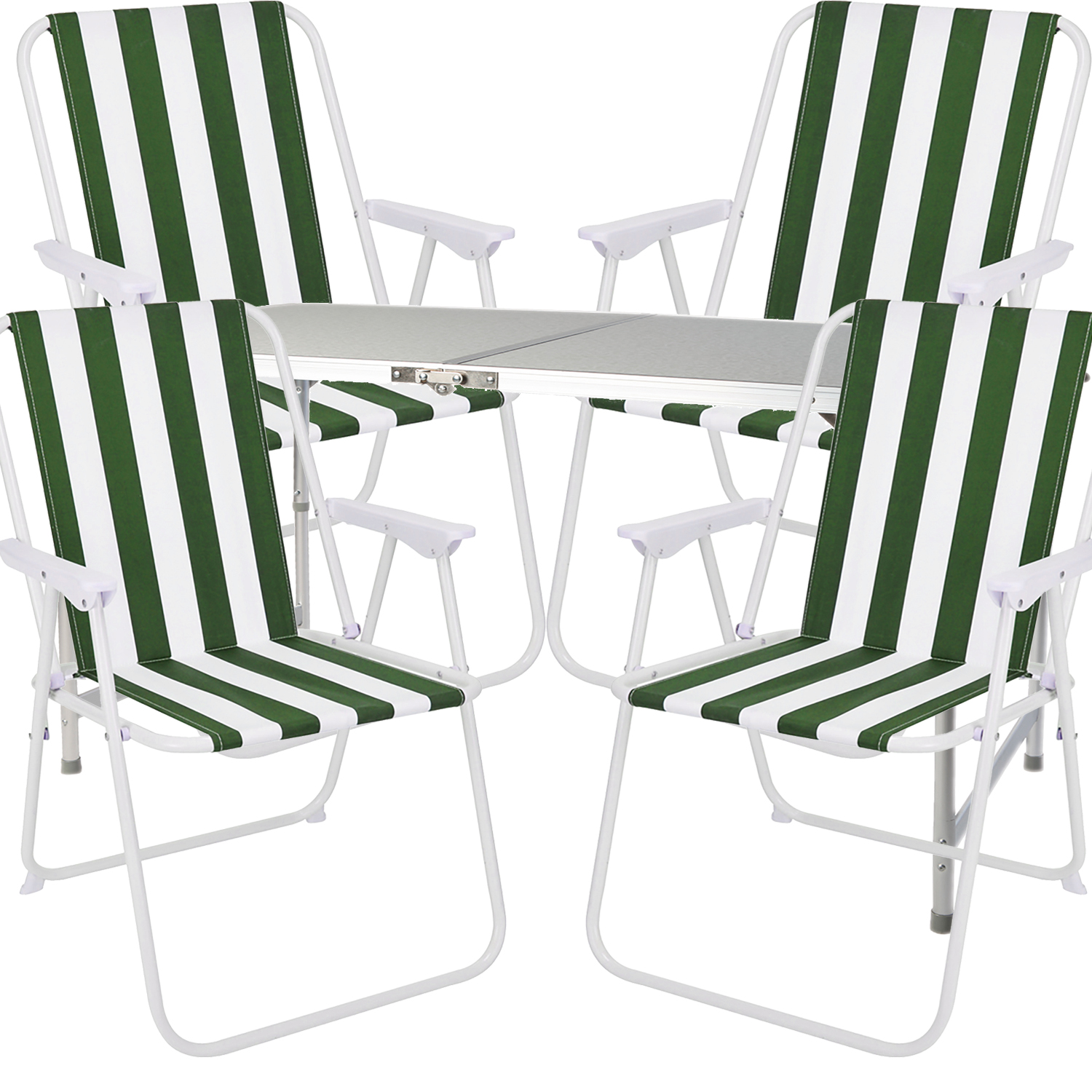 Mojawo - 5-teiliges Campingmöbel Set 120x60x58/70cm Grün-weiß-mmc330872+4xmpo2600gw