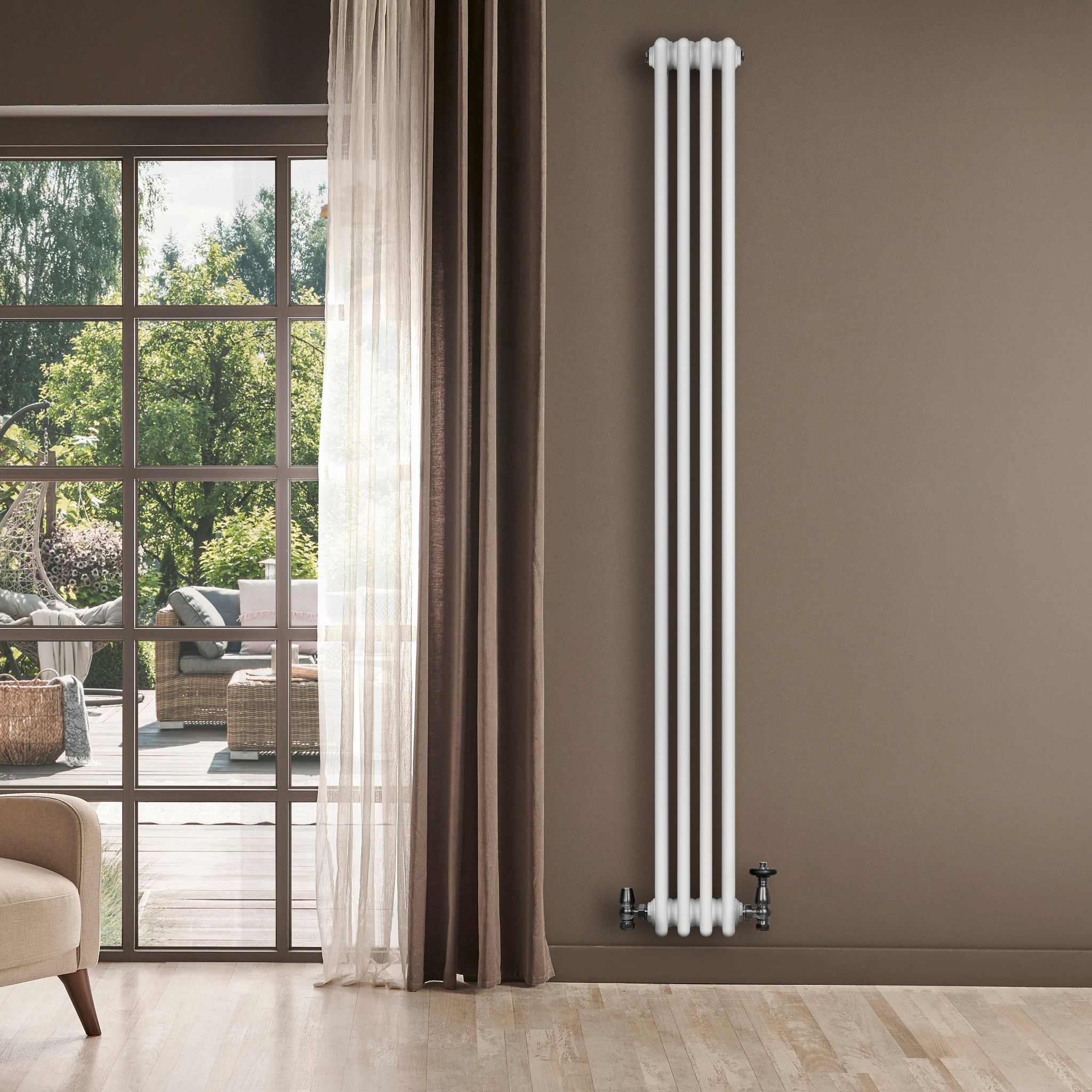 Röhrenheizkörper 4 Säulen Mit Trv Chromventile – 1800mm X 200mm –
