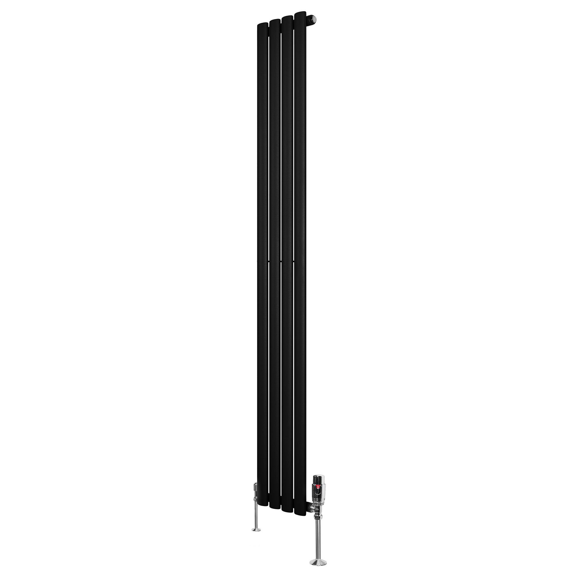 Gliederheizkörper Mit Trv Chromventile – 1800mm X 240mm – Schwarz