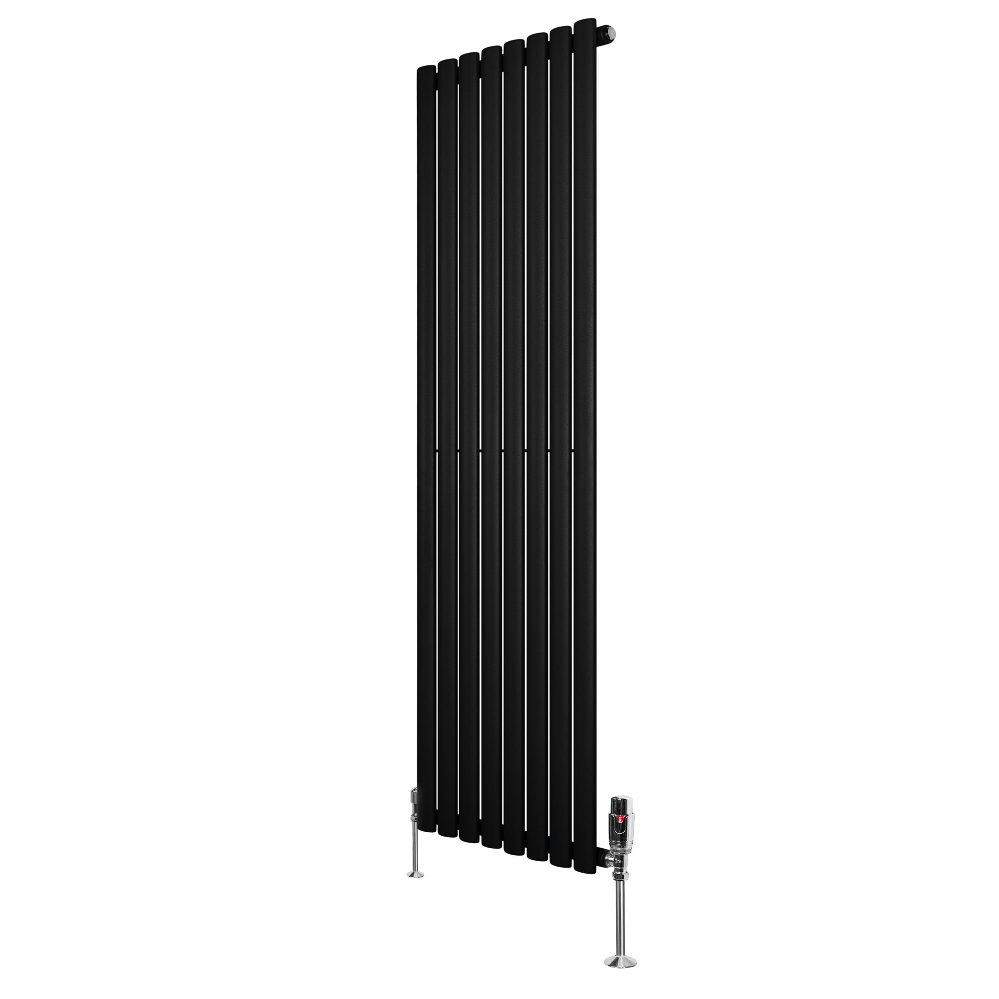 Gliederheizkörper Mit Trv Chromventile – 1600mm X 480mm – Schwarz