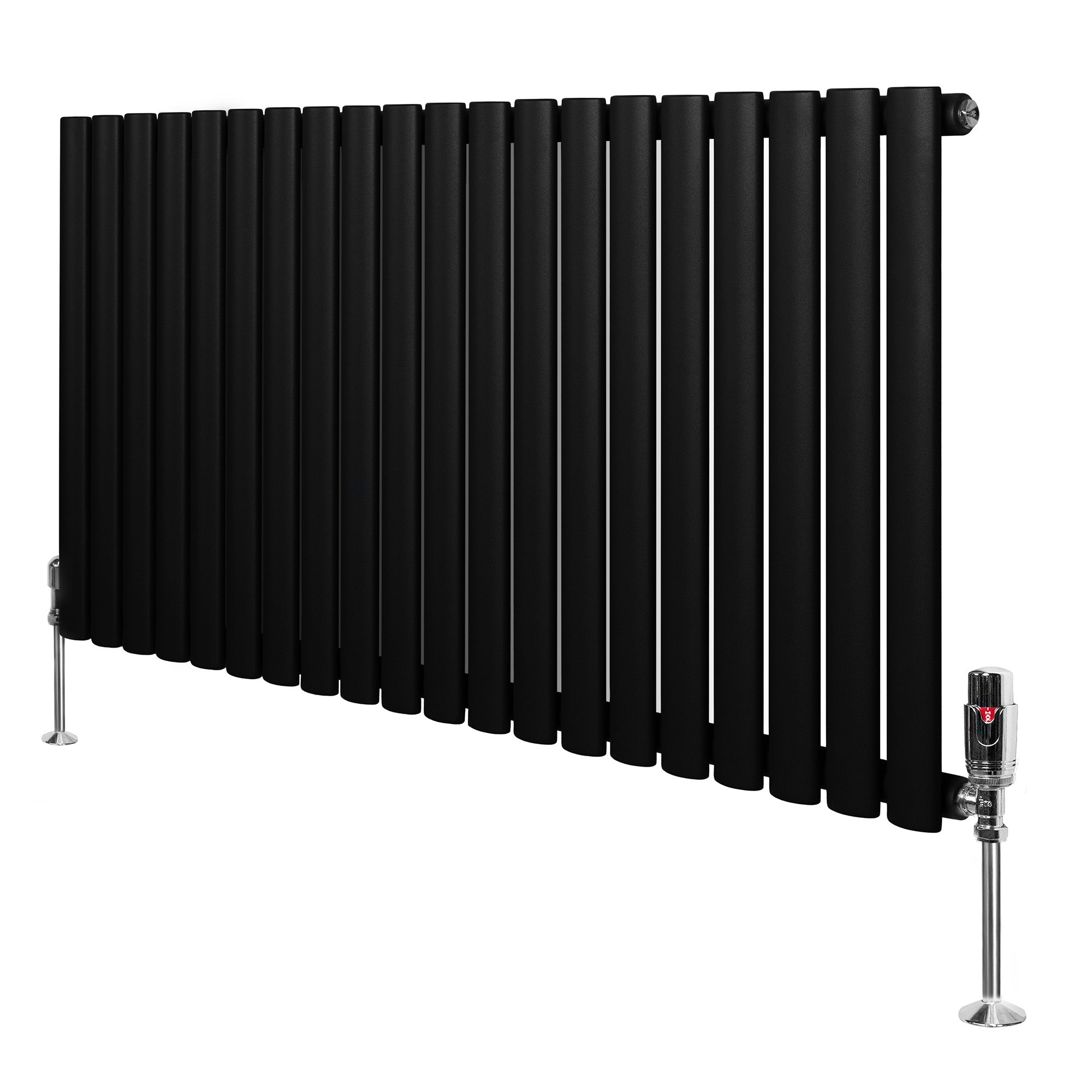 Gliederheizkörper Mit Trv Chromventile – 600mm X 1200mm – Schwarz