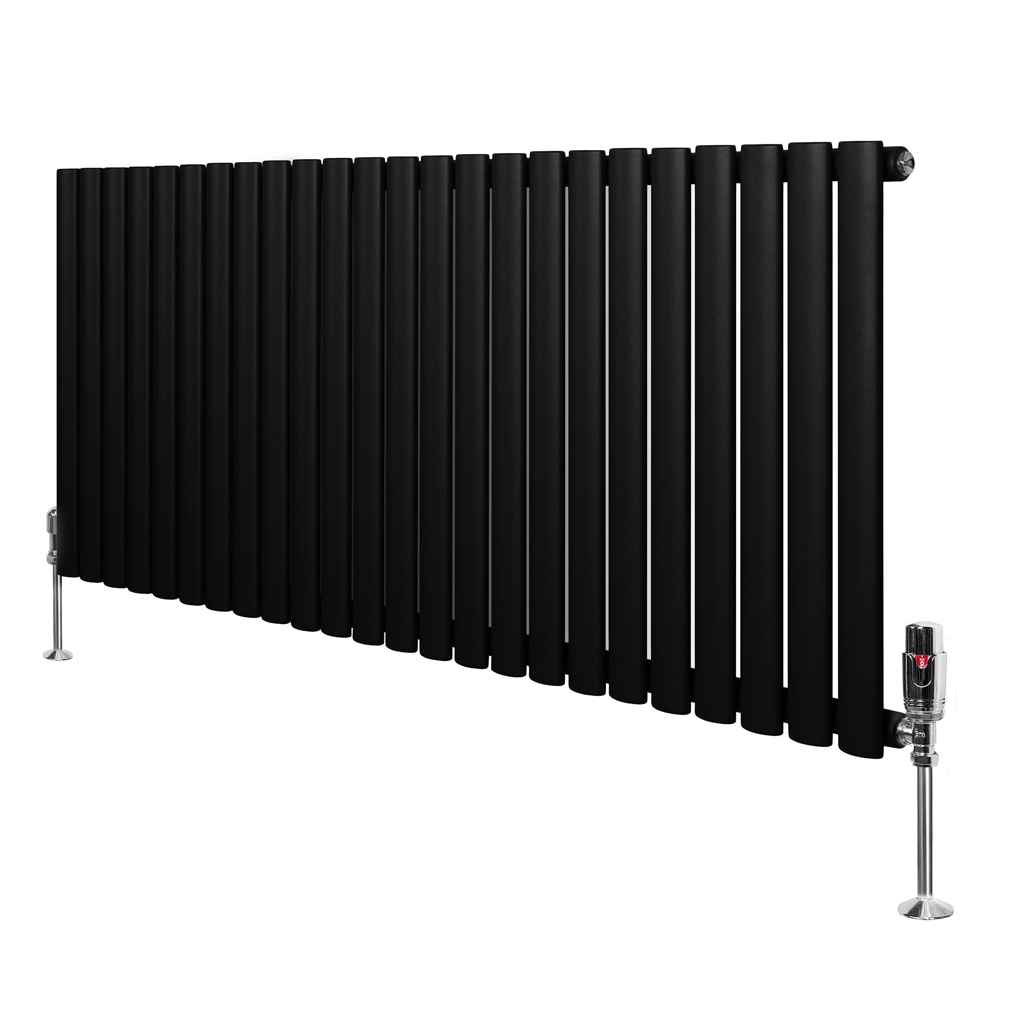 Gliederheizkörper Mit Trv Chromventile – 600mm X 1440mm – Schwarz