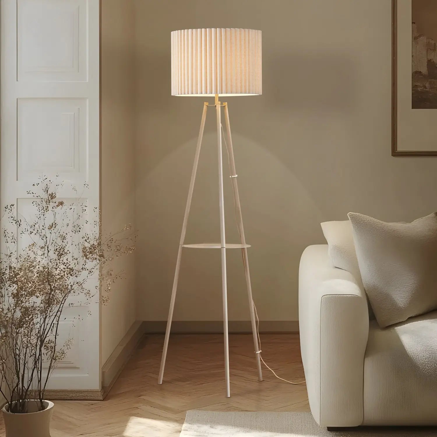 [gebraucht] B-ware Lindby Stehlampe Standlampe Libbie Leinen Cremefarben Dreibein Wohnzimmerla490