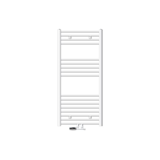 Ecd Germany Badheizkörper Mittelanschluss 600 X 1200 Mm Weiß Gebogen Mit Anschlussgarnitur Für Heizkörper Mit Thermostat Eck Wand Weiß - Heizung Handtuchwärmer Handtuchtrockner Handtuchheizkörper
