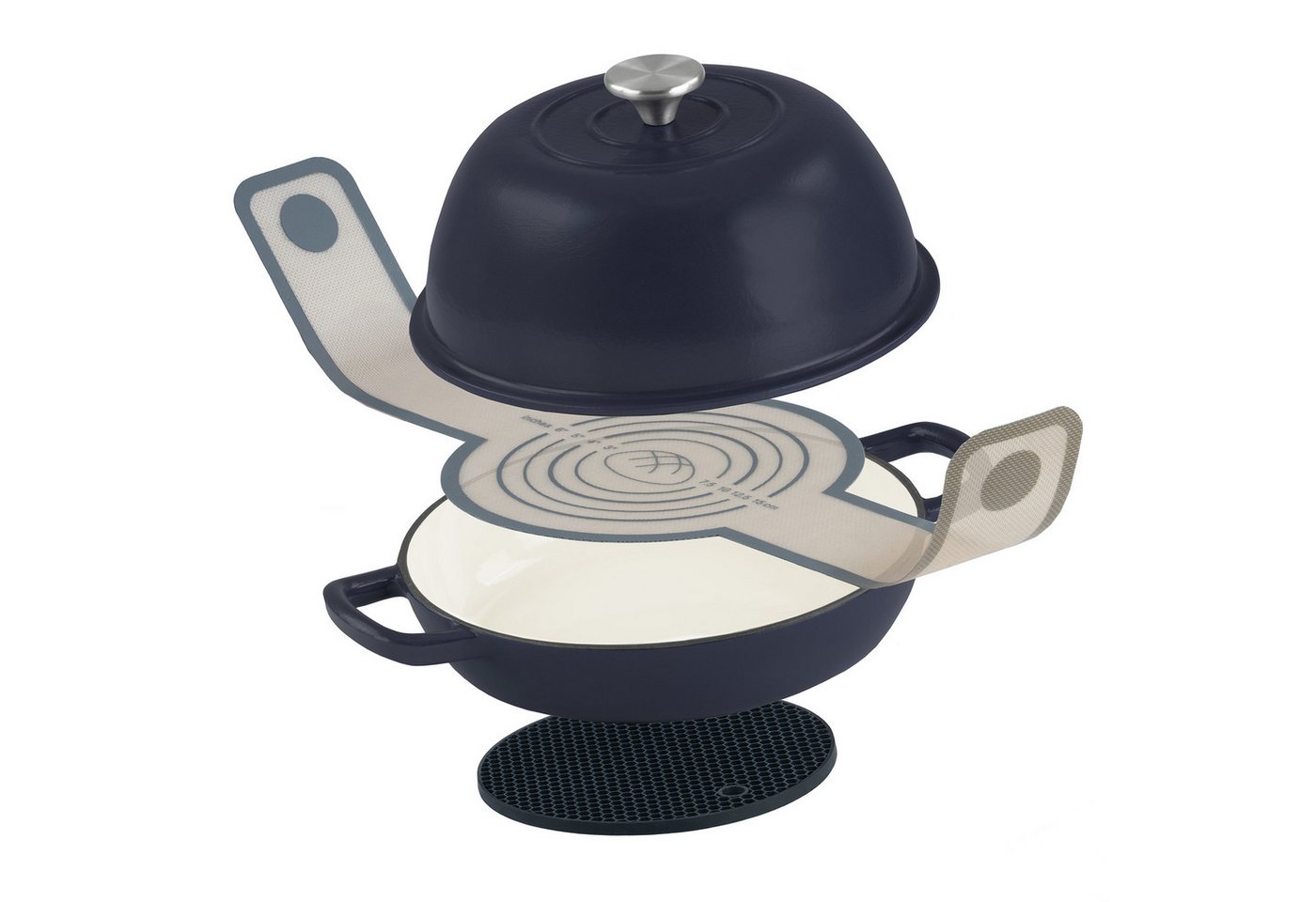 Mahlzeit Gusseisen Brottopf Set Emailliert, 6,4 Liter, Blue Berry, Mit Brotschlinge Und Untersetzer