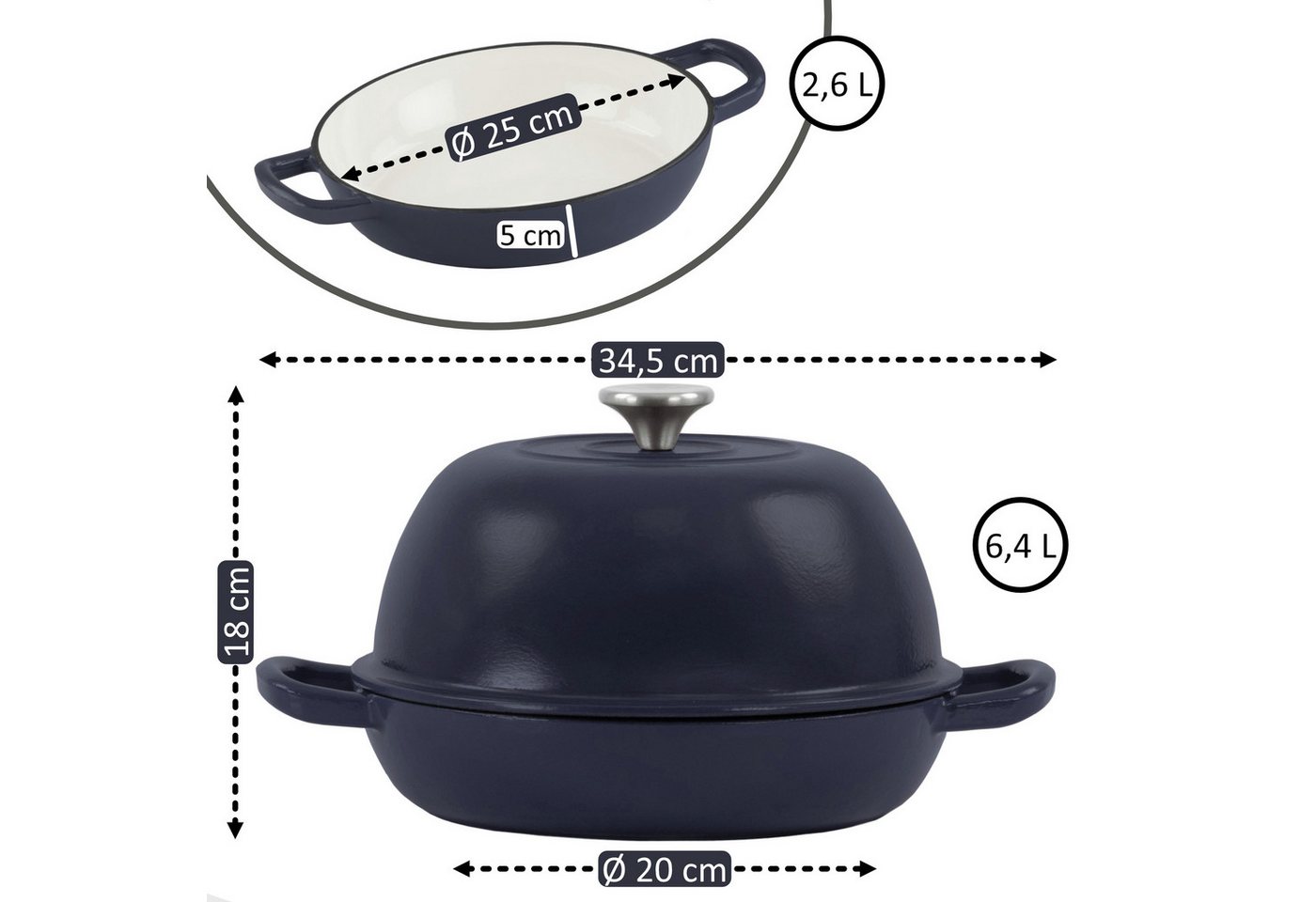 Mahlzeit Gusseisen Brottopf Set Emailliert, 6,4 Liter, Blue Berry, Mit Brotschlinge Und Untersetzer Bild 5