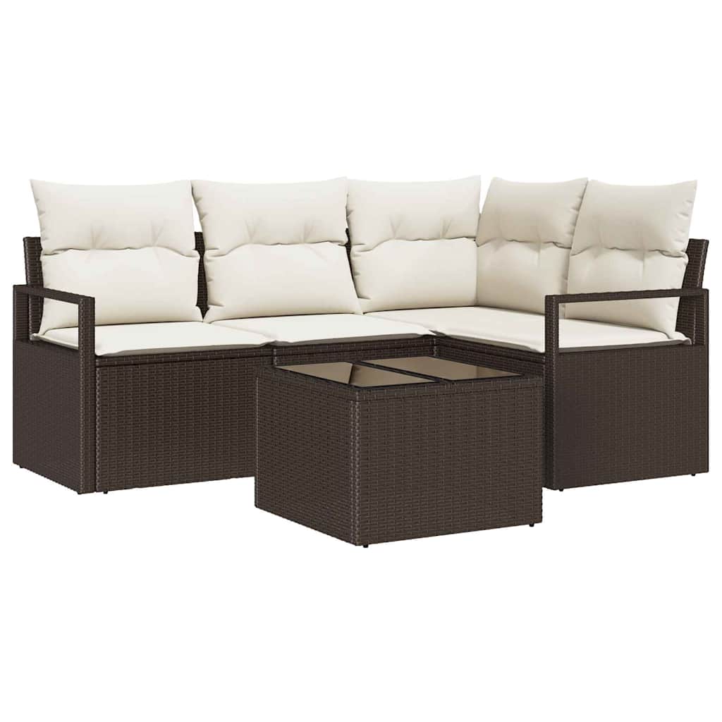 Maison Exclusive - Sofa Set 5 Stk. Braun Und Creme Poly-rattan