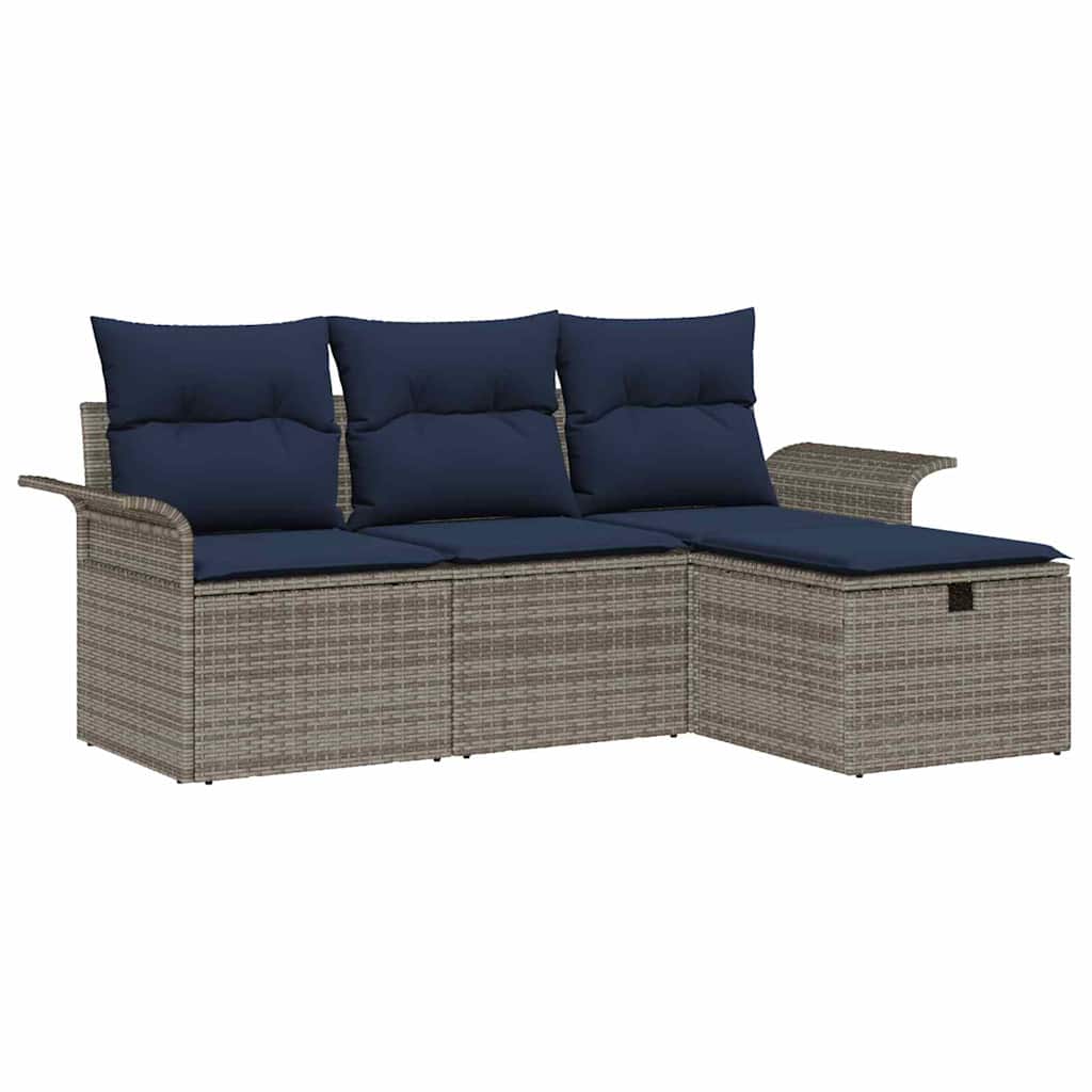 Maison Exclusive - Gartensofa-set 4 Stk. Grau Und Marineblau Poly