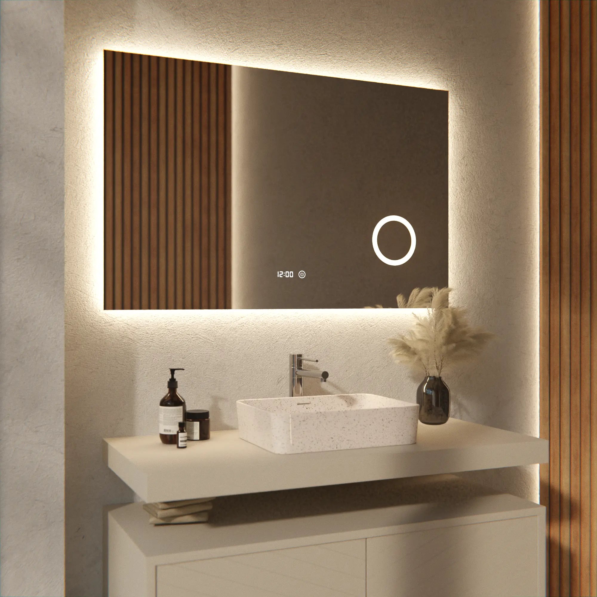 Rechteckiger, Rahmenloser Led-badezimmerspiegel 110 X 70 Cm – 3 Dimmbare Lichtmodi – Antibeschlagfunktion – Ip44 Wasserdicht Und Touch-bedienung – Rostbeständig