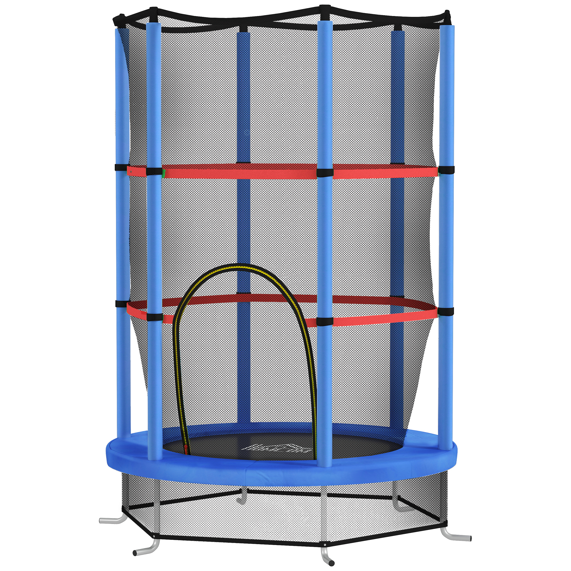 Hüpfmatte Für Kinder Von 3 Bis 6 Jahren Mit Sicherheitsnetz, 6 Stangen Und 3 Einstiegspunkten, Ø 140 X 190 Cm, Blau Und Schwarz