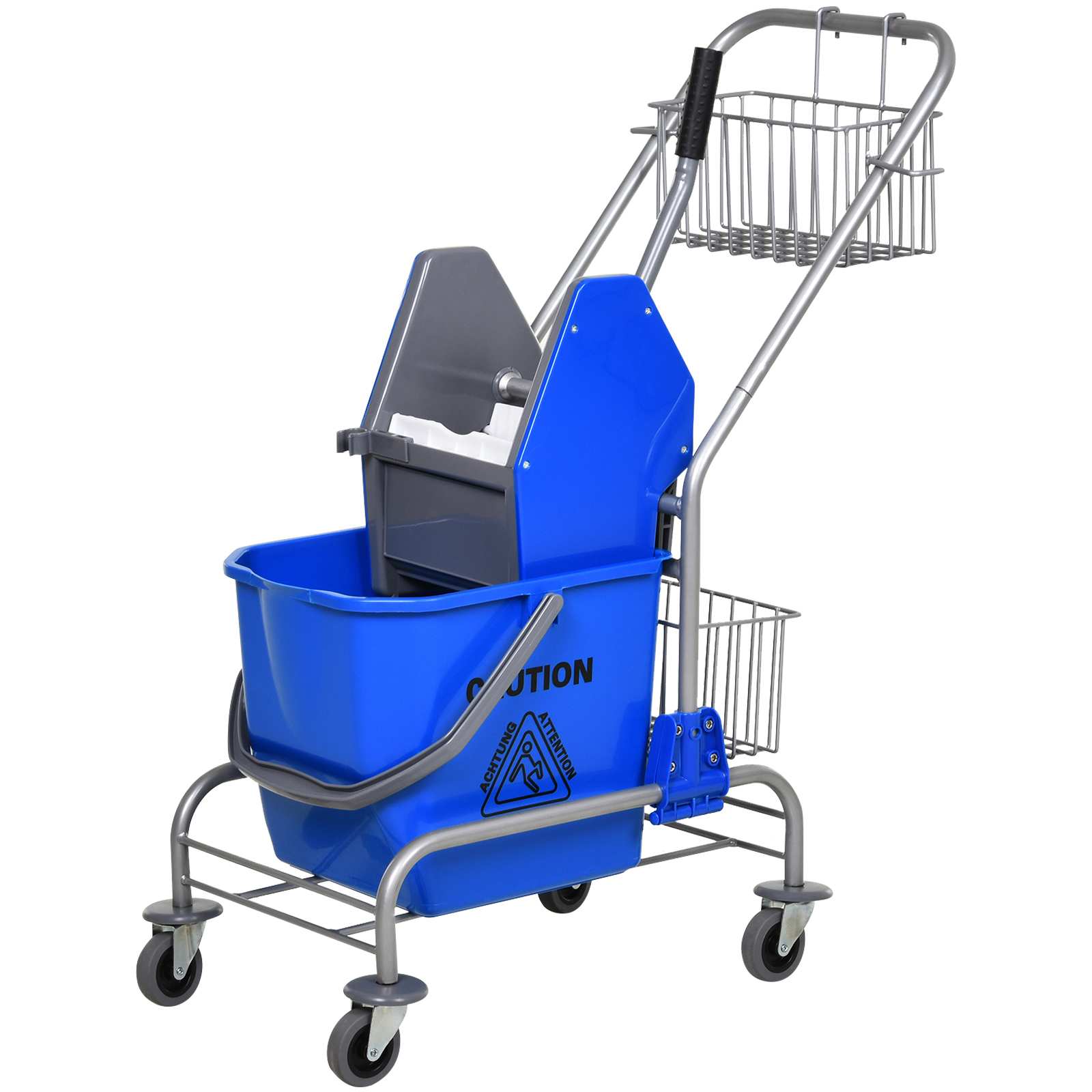 Homcom Professioneller Reinigungswagen Mit 26-liter-eimer, Backenpresse Und Aufbewahrungskorb, Blau, 73 X 45 X 95 Cm