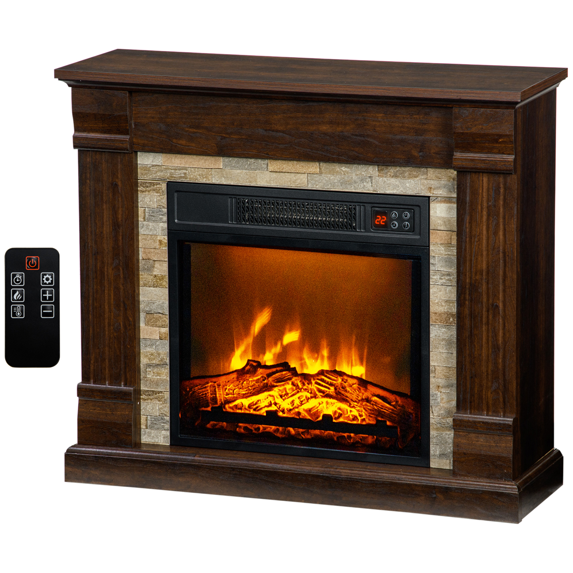 Dekorativer Elektrokamin, 1800 W, Mit Leuchtenden Flammen, Einstellbarer Temperatur Und Helligkeit, 80 X 21,6 X 67,8 Cm, Braun