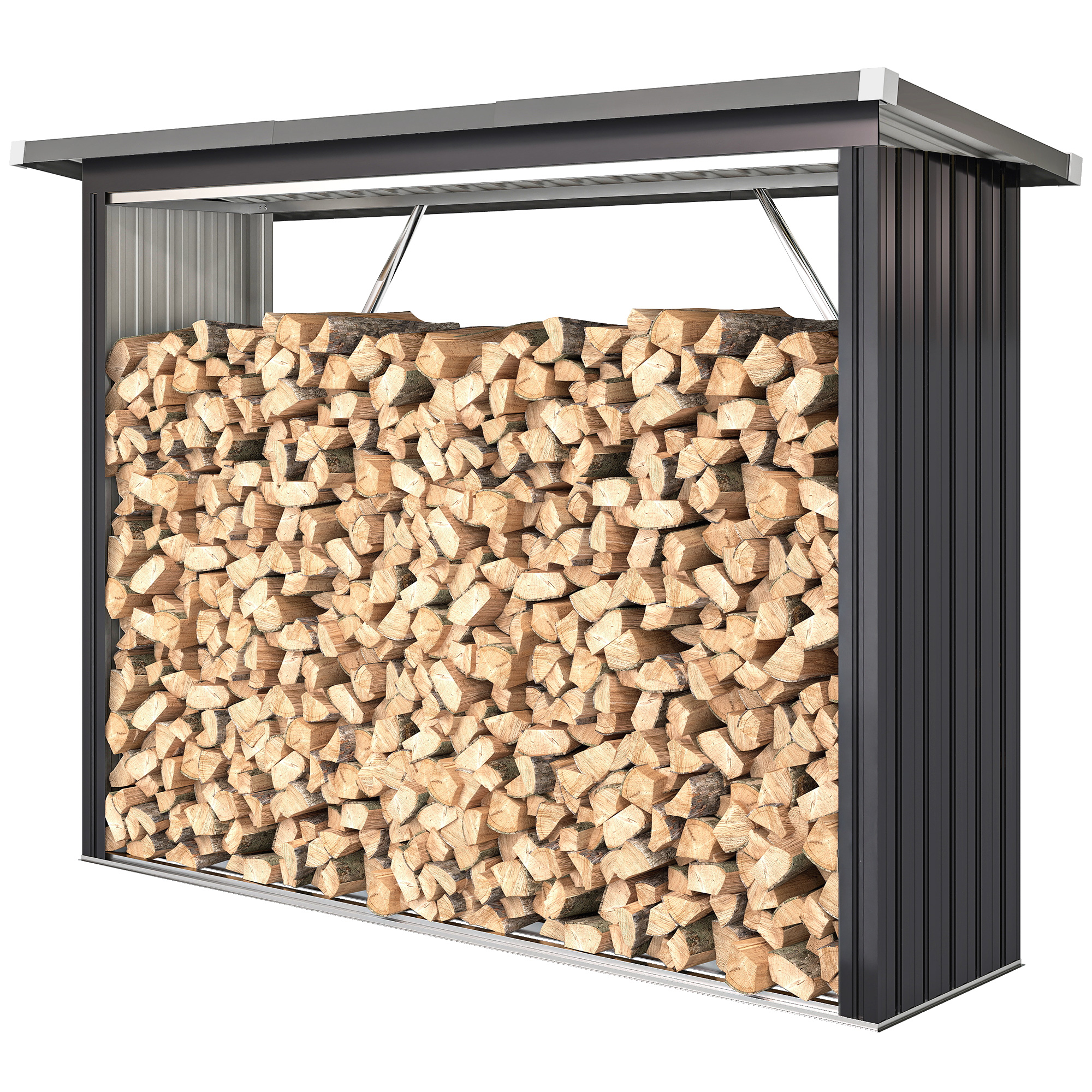 Stahl-holzschuppen Für Den Außenbereich, Erhöhter Boden Und Schräges Dach, 213 X 66,5 X 150 Cm, Dunkelgrau