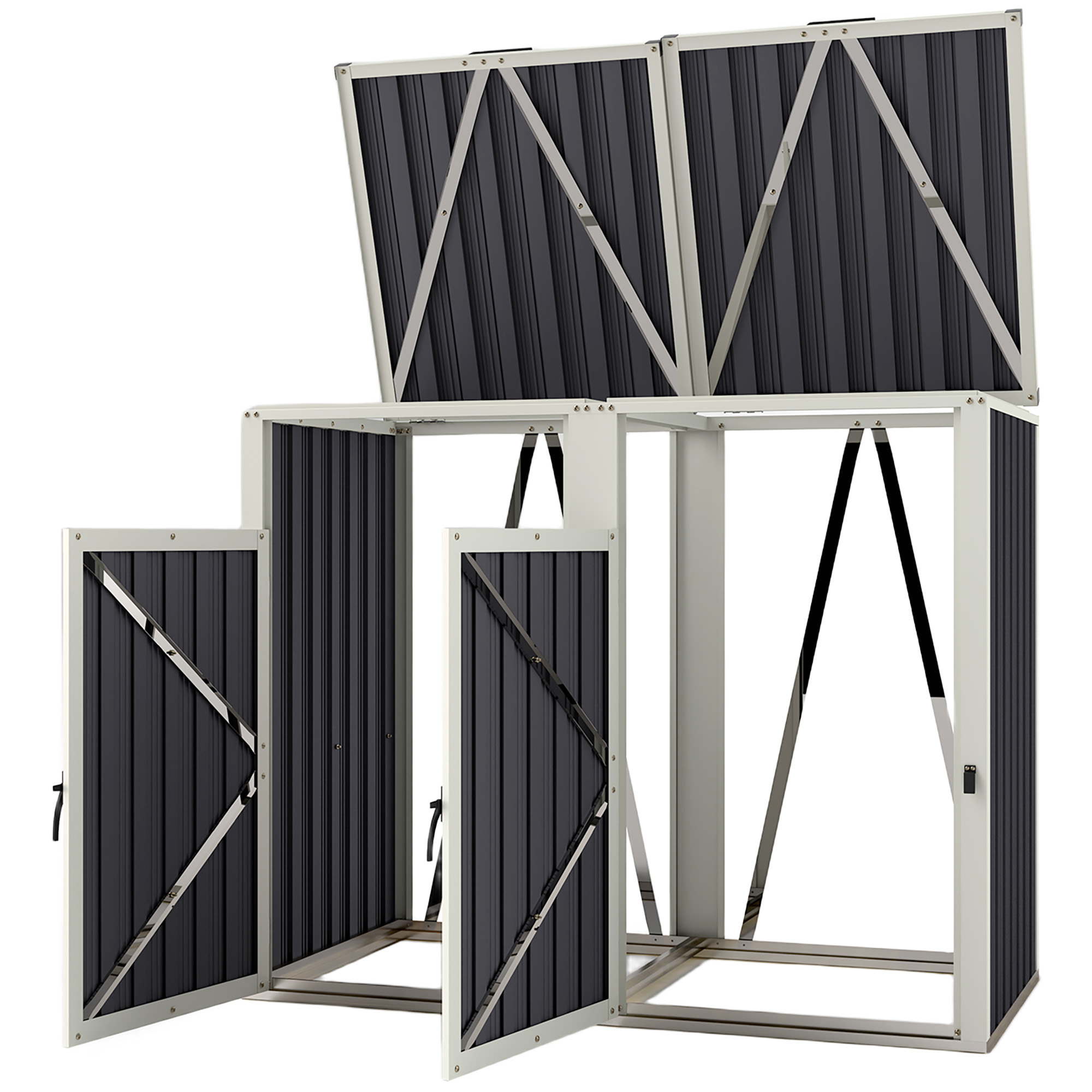 2-kammer-abfallbehälter Mit Klappdeckel, Verzinkter Stahl, 146 X 81 X 122 Cm, Dunkelgrau