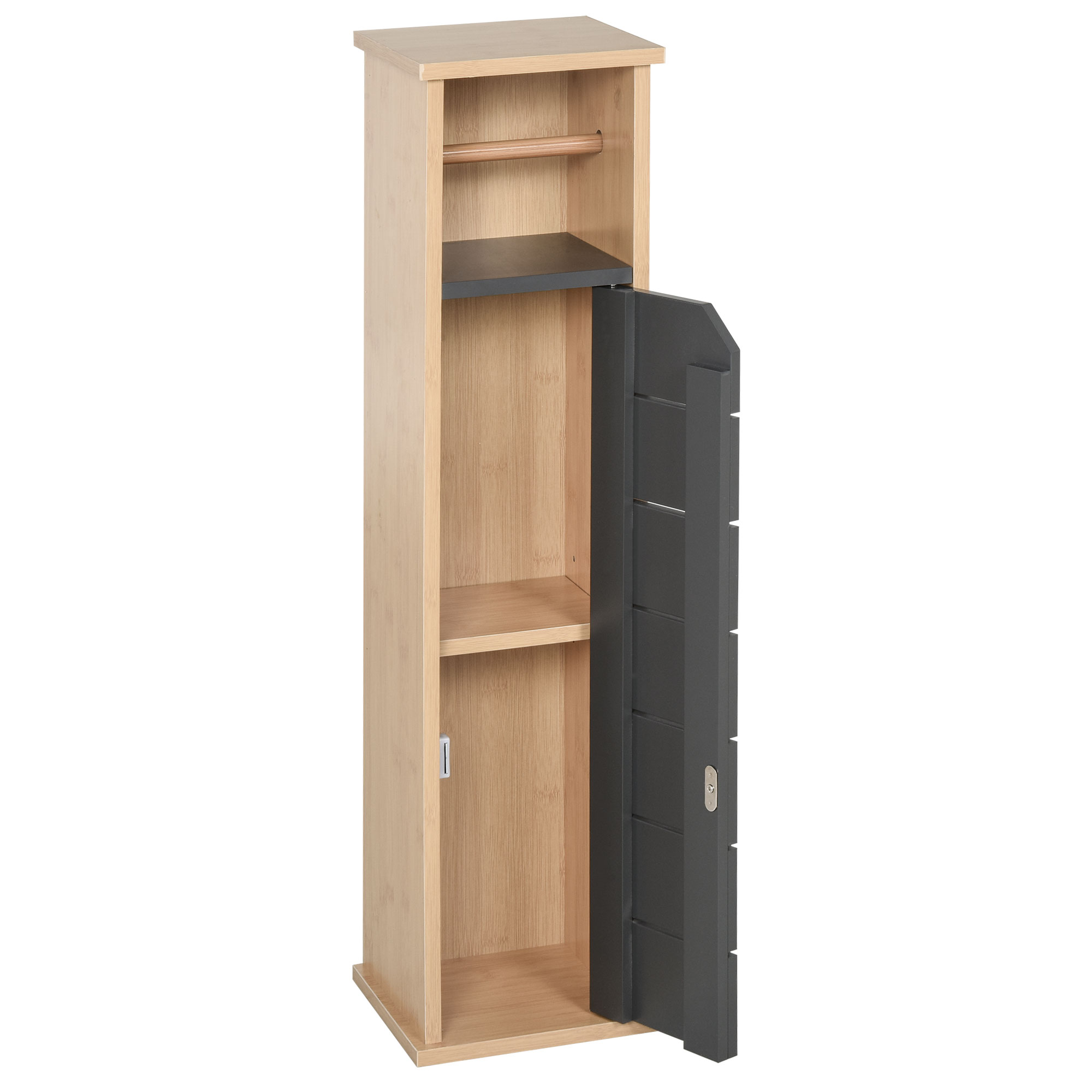 Homcm Toilettenpapierhalter – 2-stöckiger Rollenhalter, Mdf, Grauer Bambus