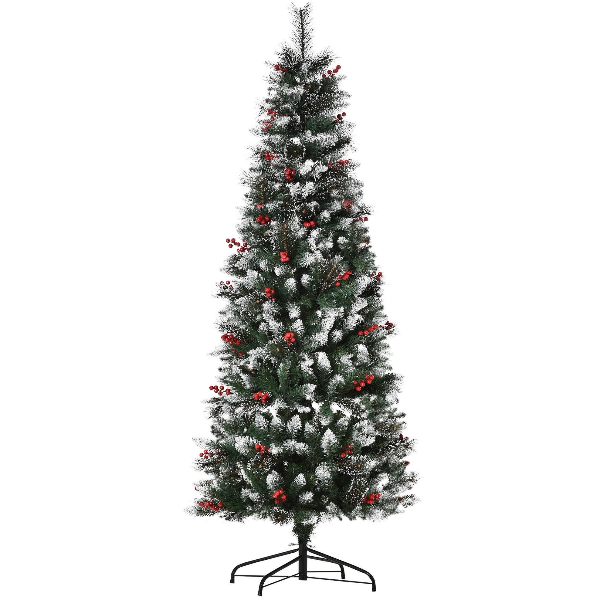 Verschneiter Weihnachtsbaum Mit Roten Beeren, Abnehmbarem Und Faltbarem Sockel, 539 Zweige, Ø 70 X 180 Cm, Grün