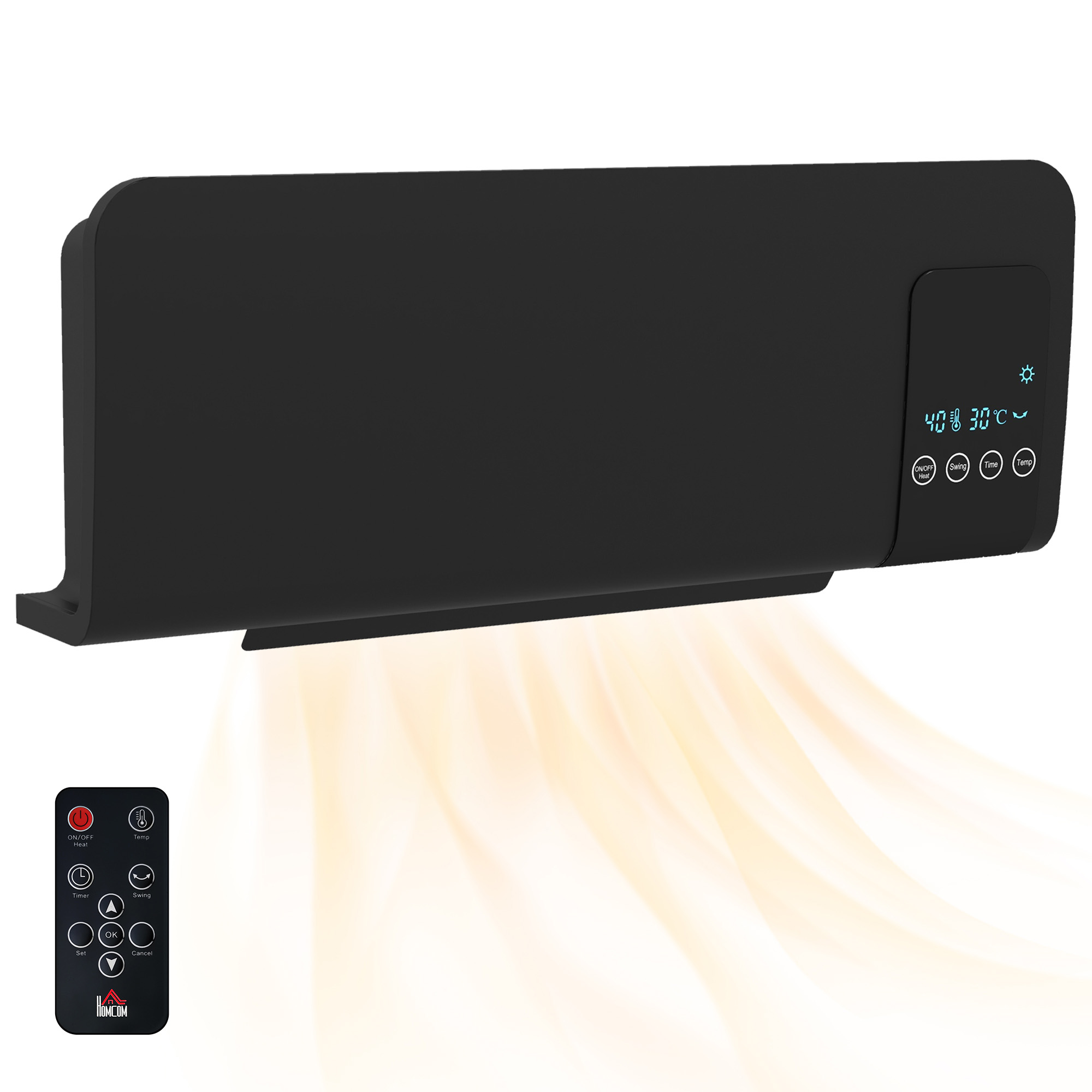 Homom 1000w/2000w Ptc-keramik-wandheizkörper Mit Oszillation, Timer Und Fernbedienung, Schwarz