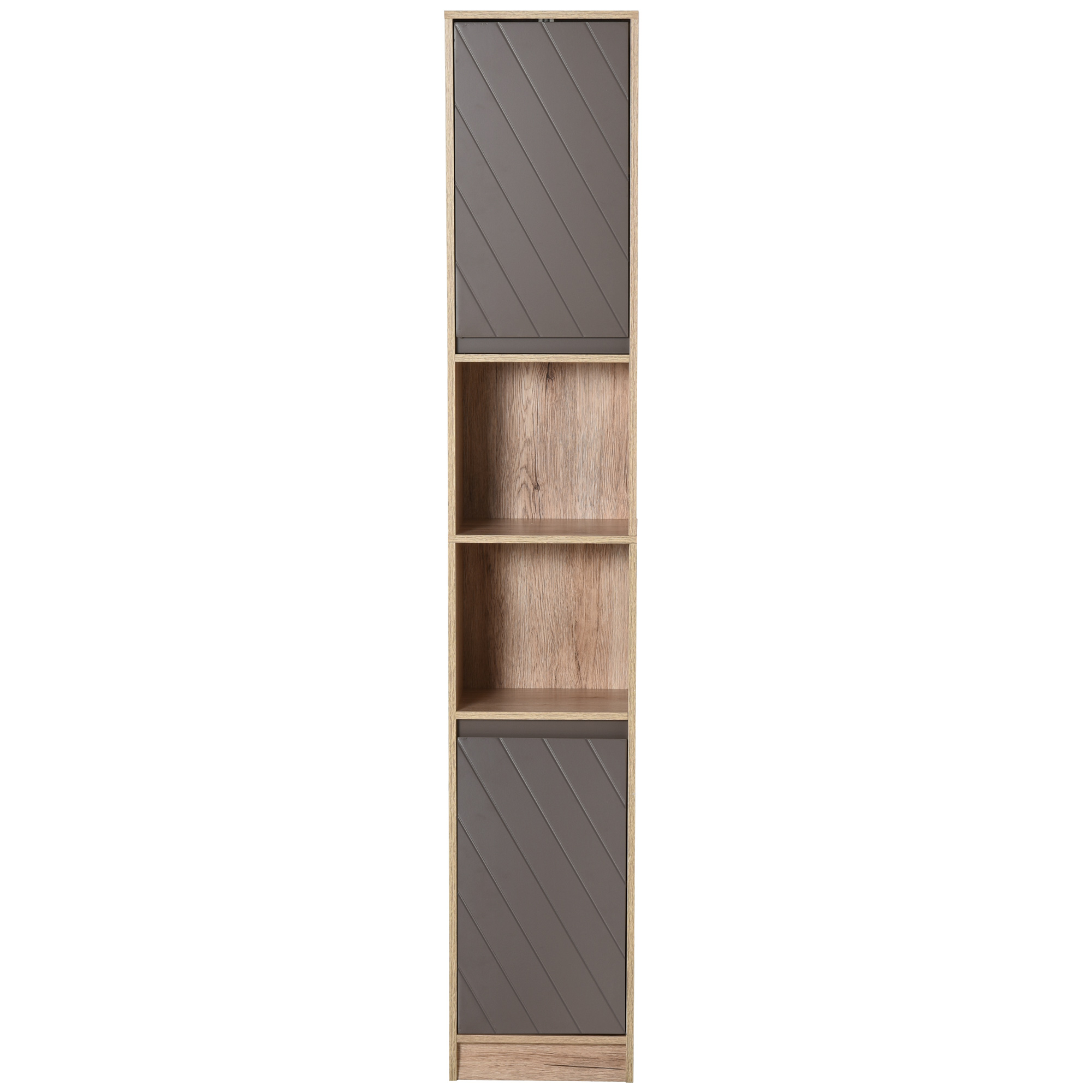 Homcom Cosy Badezimmer-säulenschrank 30x24x170 Cm, 2 Türen, Ablagefächer, 2 Nischen, Helle Eiche, Grau