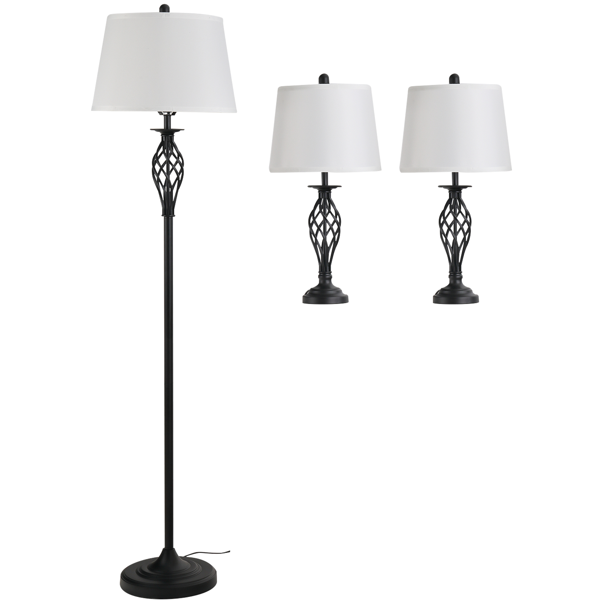 3er-set: 1 Stehlampe + 2 Tischlampen Aus Metall, Vintage-stil, E27-fassung, Schwarz Und Weiß