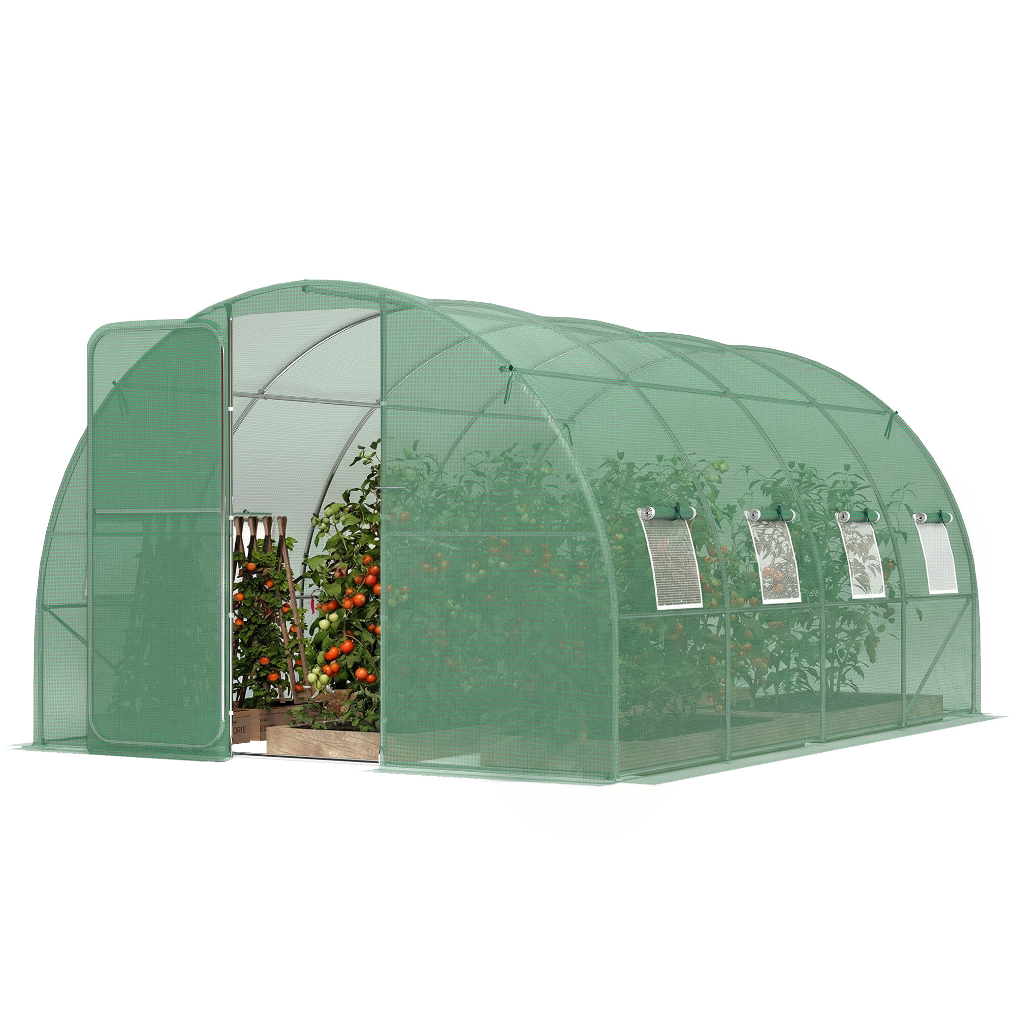 12 M² Großes Tunnelgewächshaus (295 X 400 X 200 Cm) Mit Tür Und 8 Fenstern, 140 G/m² Grüne Pe-folie