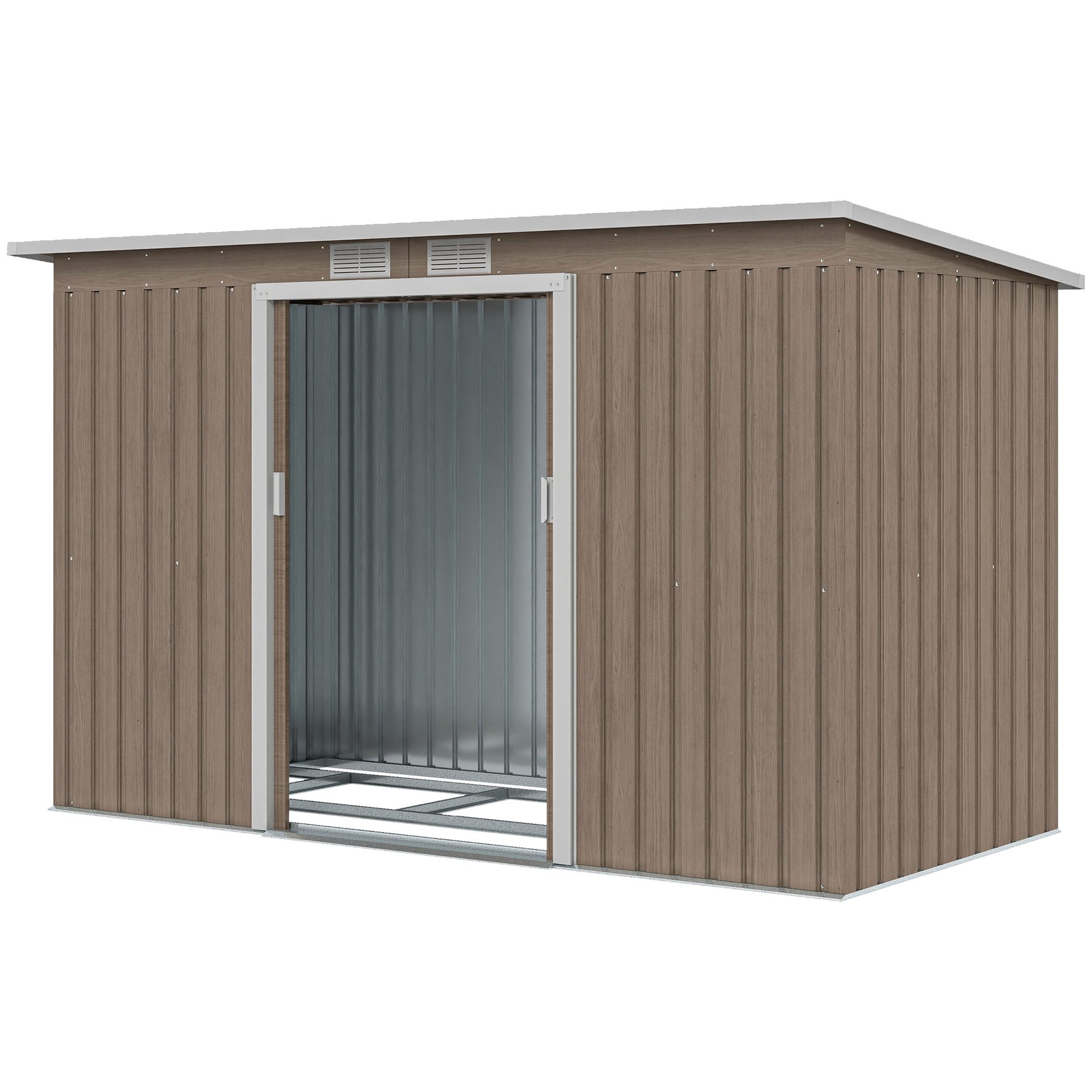 Gartenhaus Aus Stahl Mit 2 Lüftungsöffnungen Und 2 Schiebetüren, 280 X 130 X 172 Cm, Holzbraun