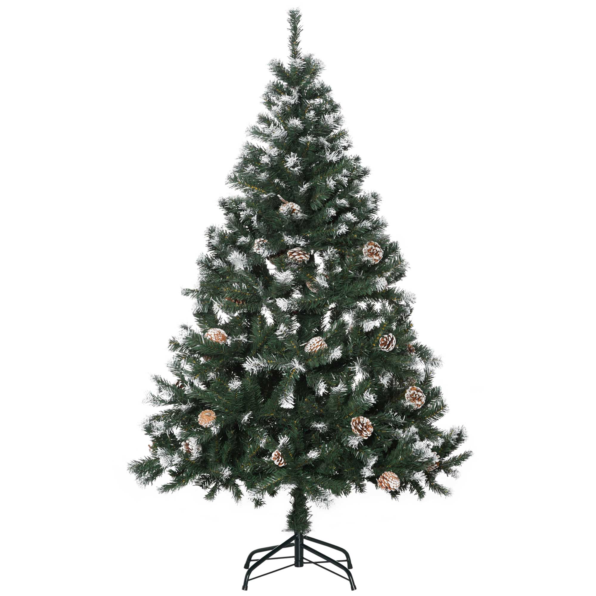 Künstlicher, Schneebedeckter Weihnachtsbaum, 150 Cm, 676 Zweige Mit Tannenzapfen, Automatischer Öffnungsmechanismus, Klappständer, Grün