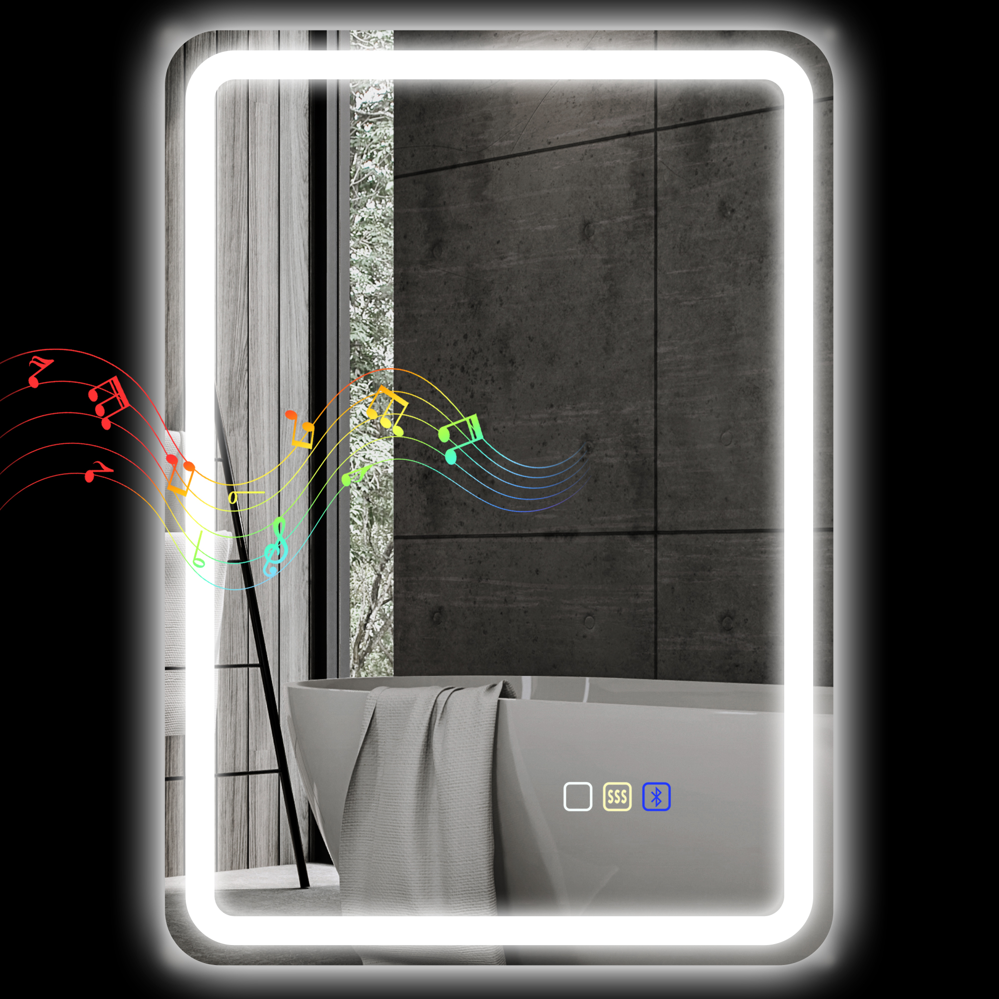 Bluetooth-led-badezimmerspiegel, Einstellbare Beleuchtung Mit Memory-funktion, Gehärtetes Glas, 70 X 50 X 3,5 Cm