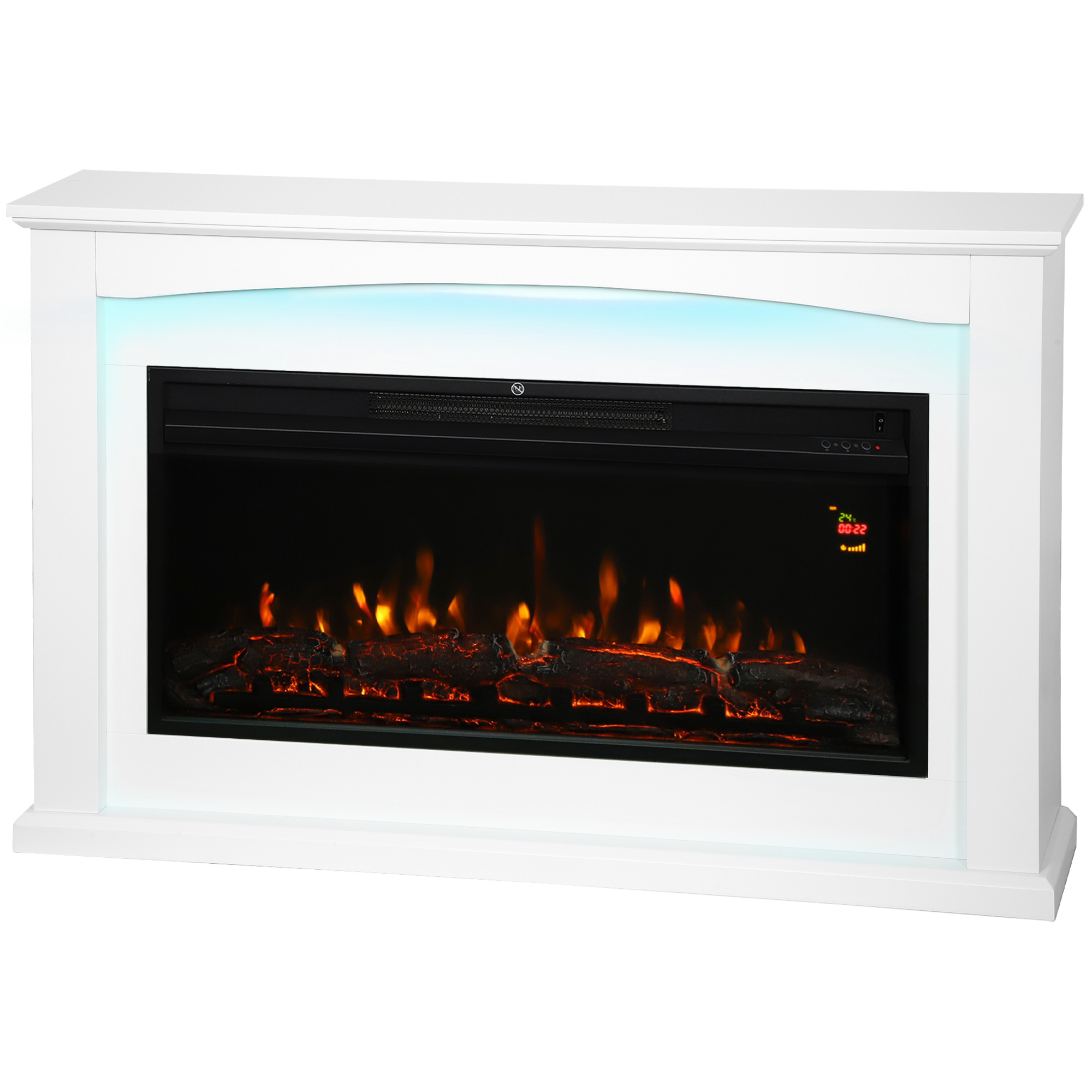 Elektrischer Kamin (1000 W/2000 W), Dekorative Kaminsimulation, 5 Helligkeitsstufen Für Die Flammen, 121 X 25 X 77 Cm, Weiß