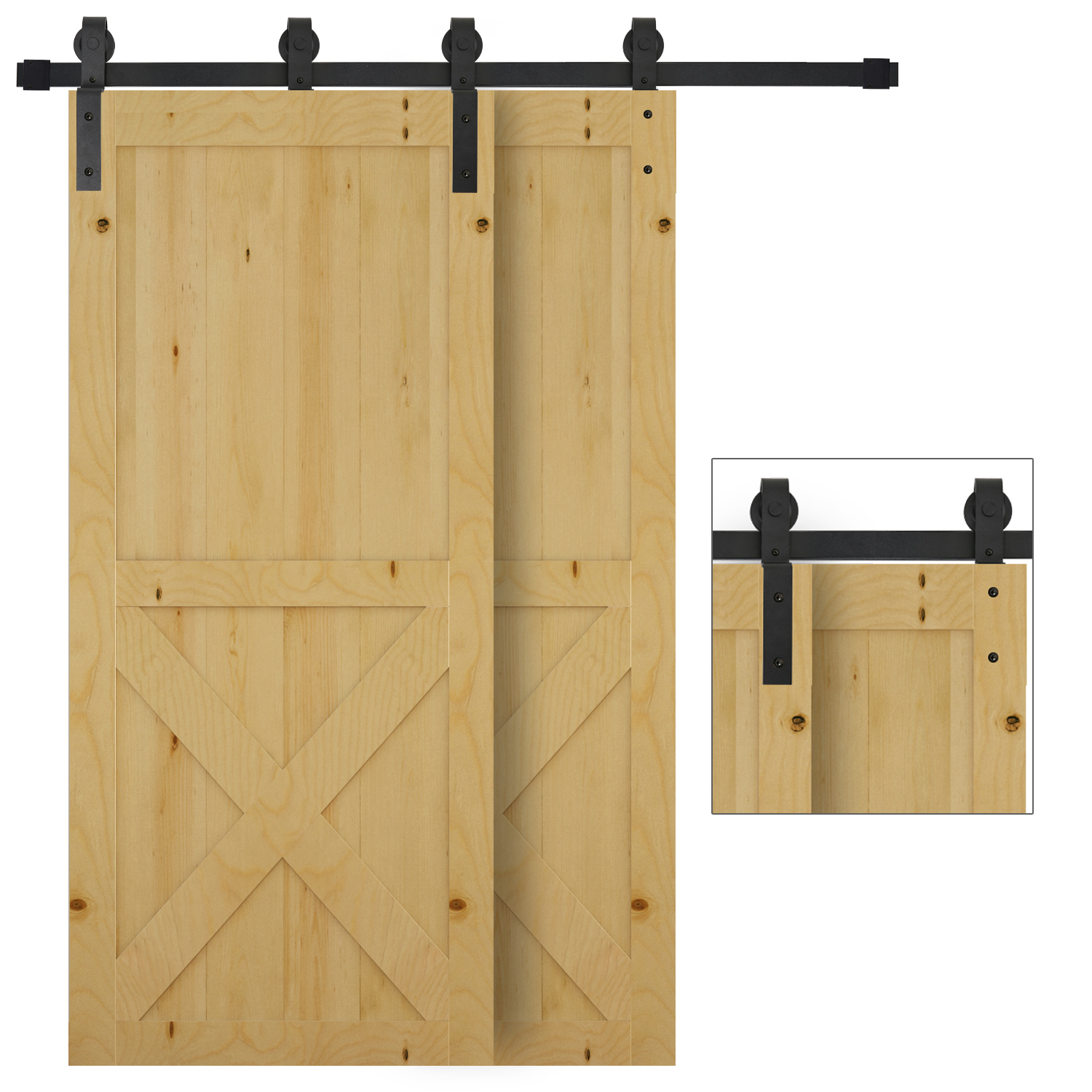M Schiebetür-set Im Scheunentor-stil, Doppelschiene, 100 Cm Breit, 35–40 Mm Dick, Tragfähigkeit 90 Kg