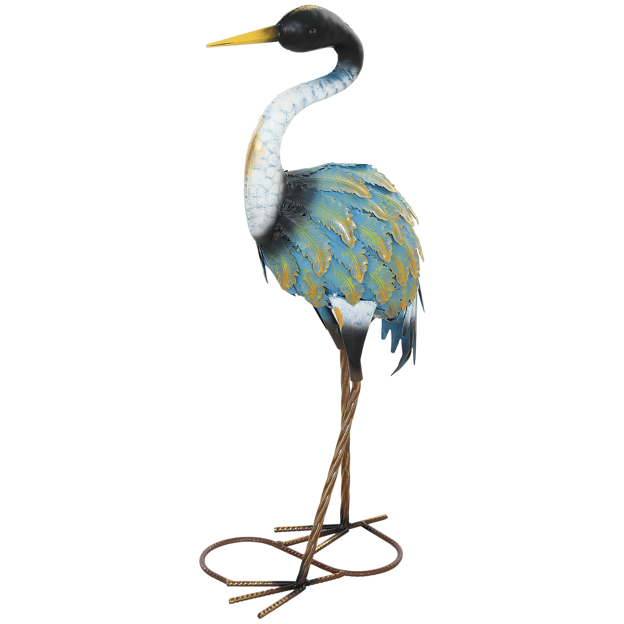 Gartenfigur, Reiher-skulptur Aus Metall, Außendekoration, 63 Cm, Mehrfarbig