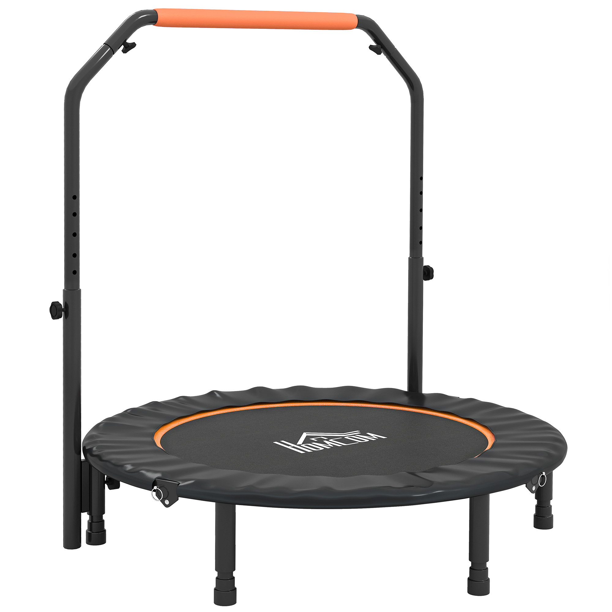 Faltbares Fitness-trampolin Ø114 Cm Mit Höhenverstellbarem Haltegriff, Orange Und Schwarz
