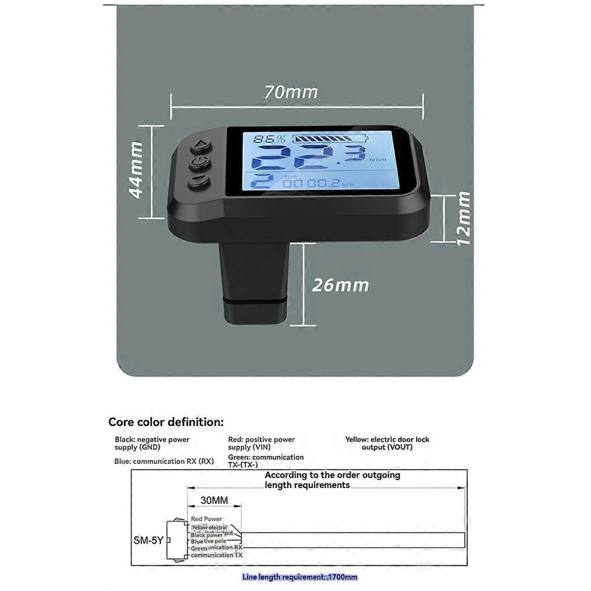 48v Lcd E-02n Fahrradcomputer Mit Sm-stecker, Schwarz