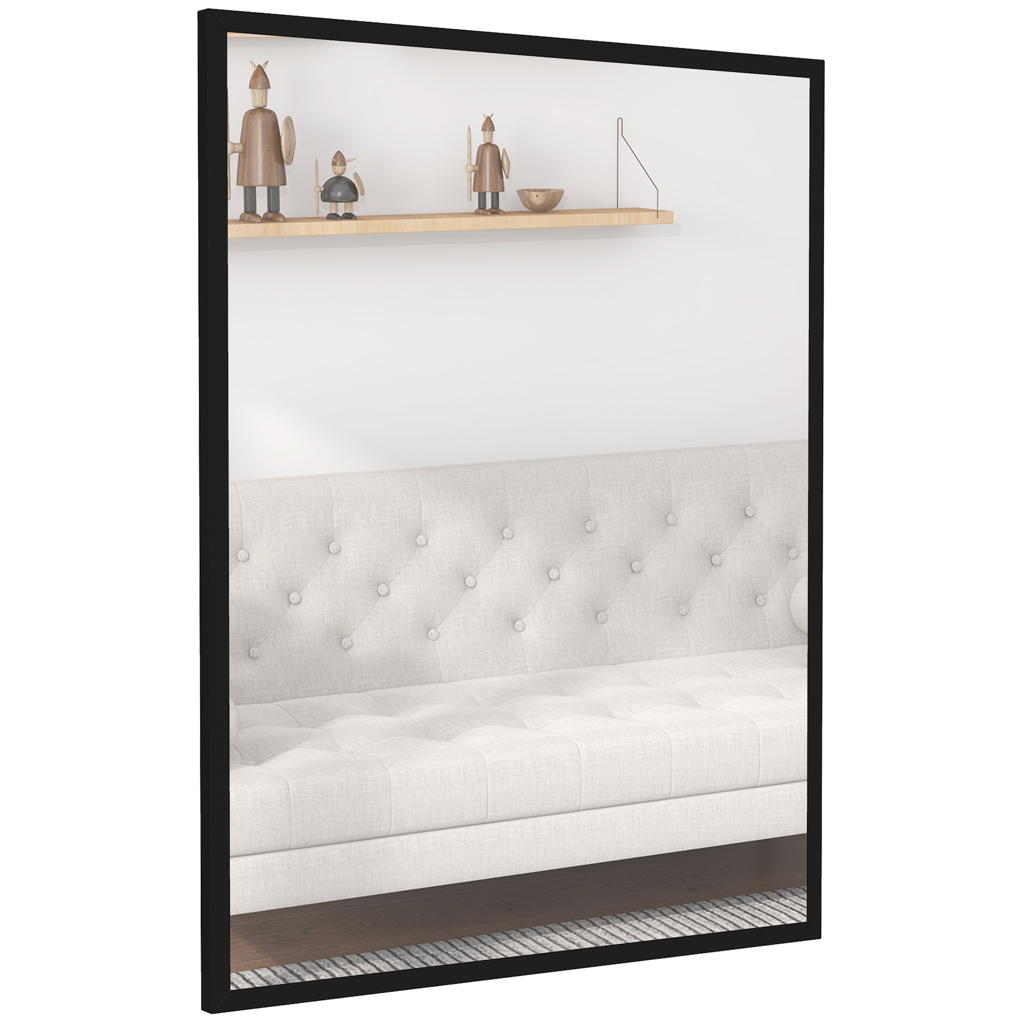 Rechteckiger Wandspiegel 90x70cm, Schwarzer Holzrahmen, Perfekt Für Badezimmer, Wohnzimmer Oder Schlafzimmer