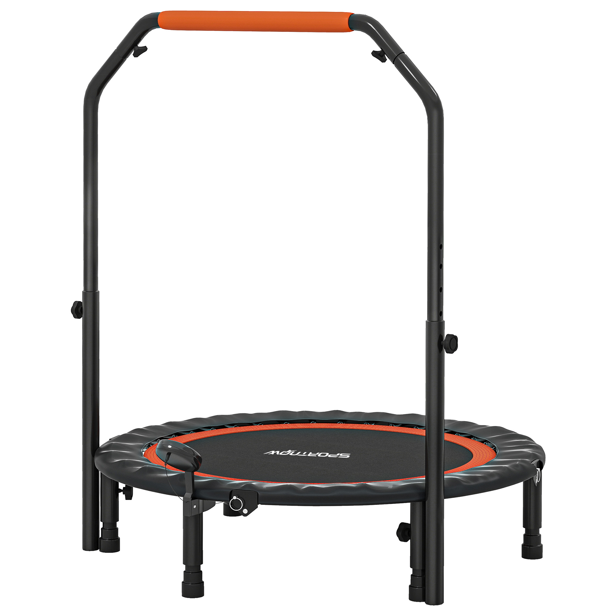 Zusammenklappbares Fitnesstrampolin Mit Verstellbarem Griff, 102 Cm, 28 Federn, Schwarz/rot
