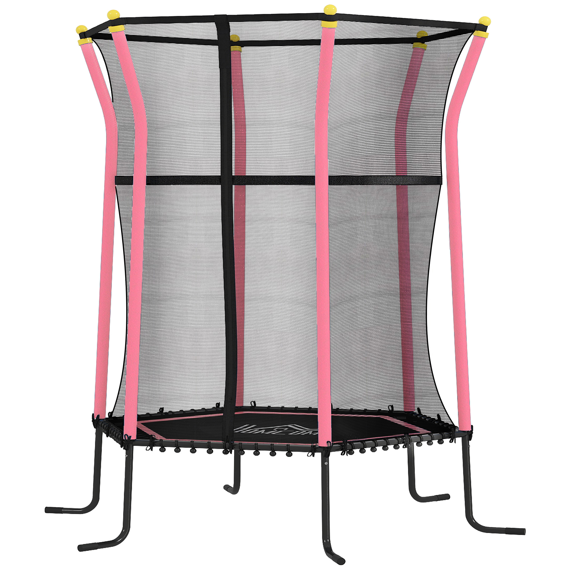 Kindertrampolin Ø 1,63 X 1,9 M Mit Sicherheitsnetz Und Reißverschluss, 6 Gepolsterte Stangen, Rosa Und Schwarz