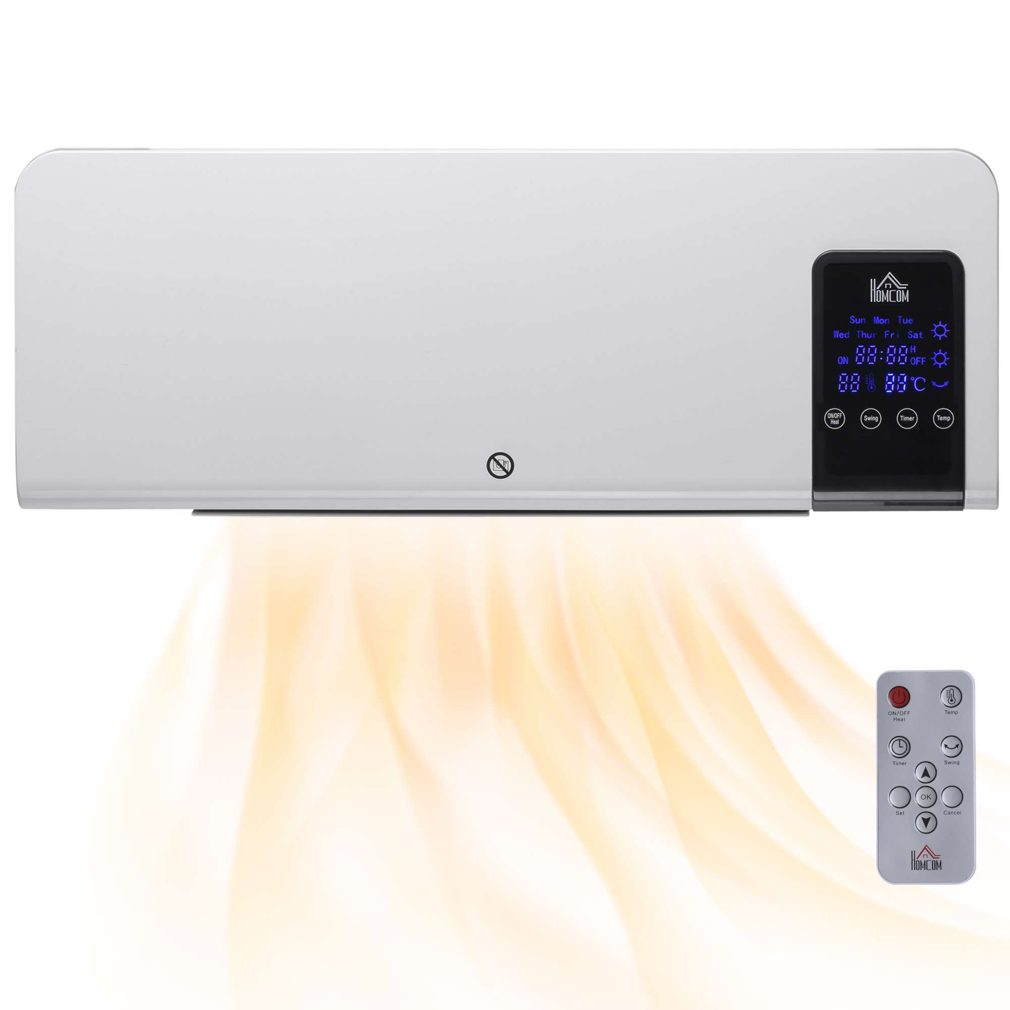 Homcom 2000w Ptc-keramik-wandheizlüfter Mit Oszillation, Timer Und Fernbedienung, Weiß