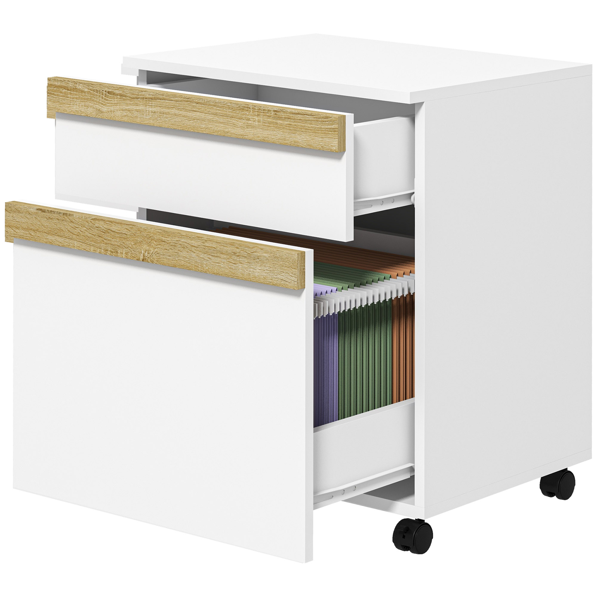 Rollbarer Büro-aktenschrank Mit 2 Schubladen, 48 X 40 X 59,5 Cm, Weiß