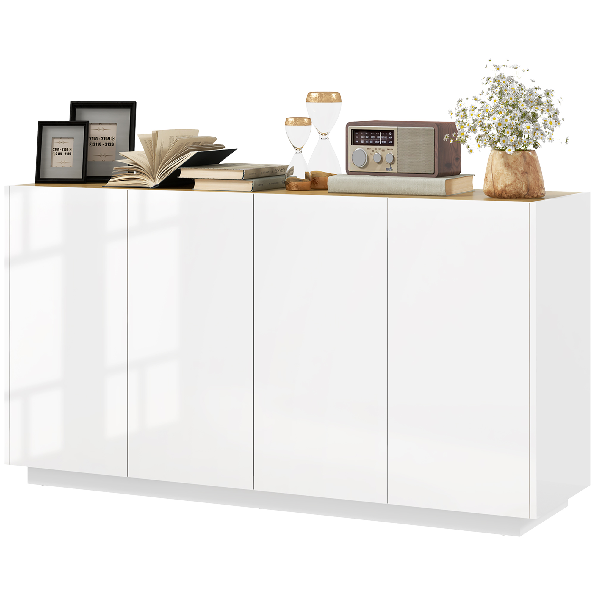 Weiß Lackiertes Küchen-sideboard Mit 4 Türen, Soft-close-mechanismus Und Verstellbaren Einlegeböden, 140 X 40 X 75 Cm