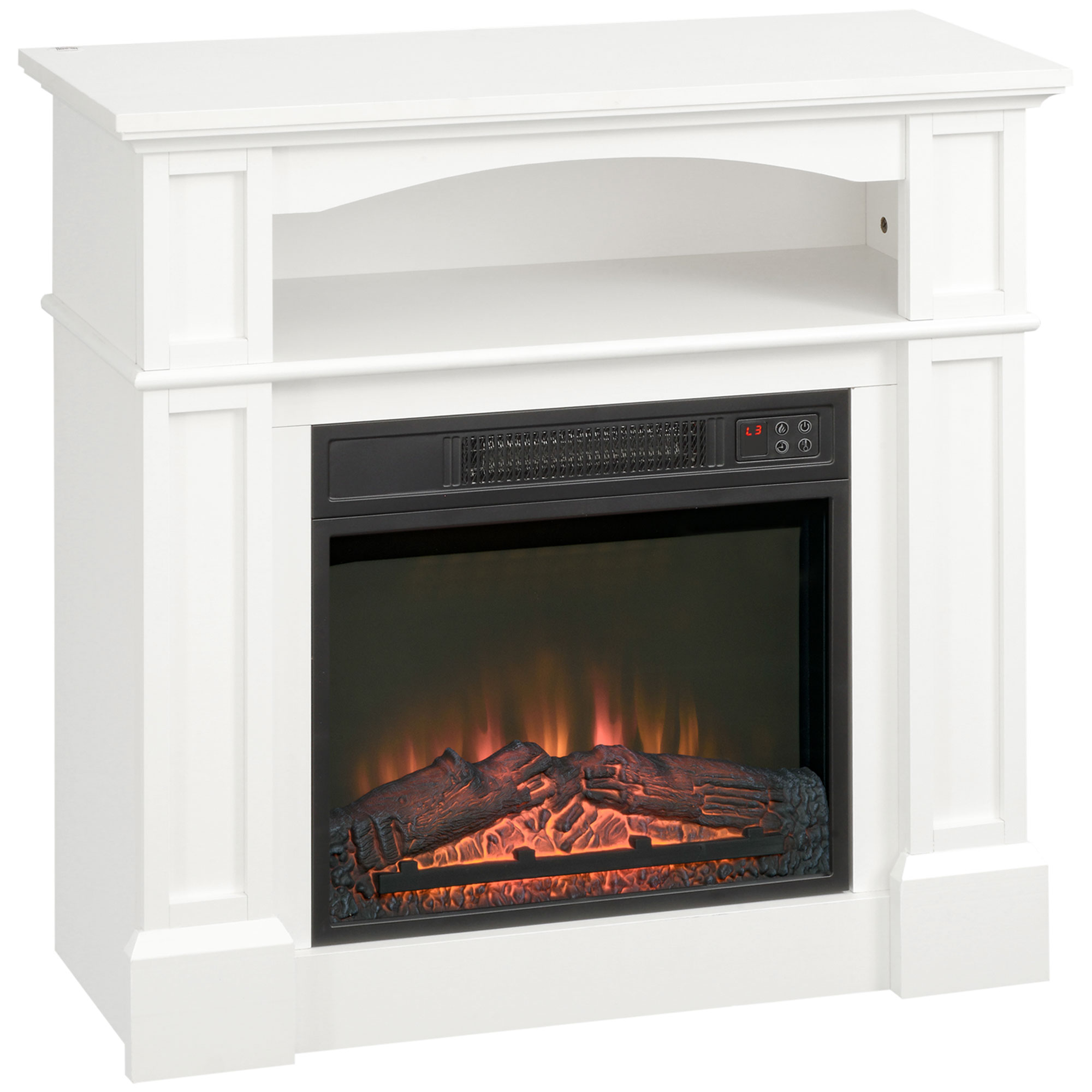 Homcom Elektrischer Led-kamin Mit Flammeneffekt, Einstellbarer Helligkeit, Fernbedienung, 1800 W, 80,5 X 32,3 X 80,5 Cm, Weiß