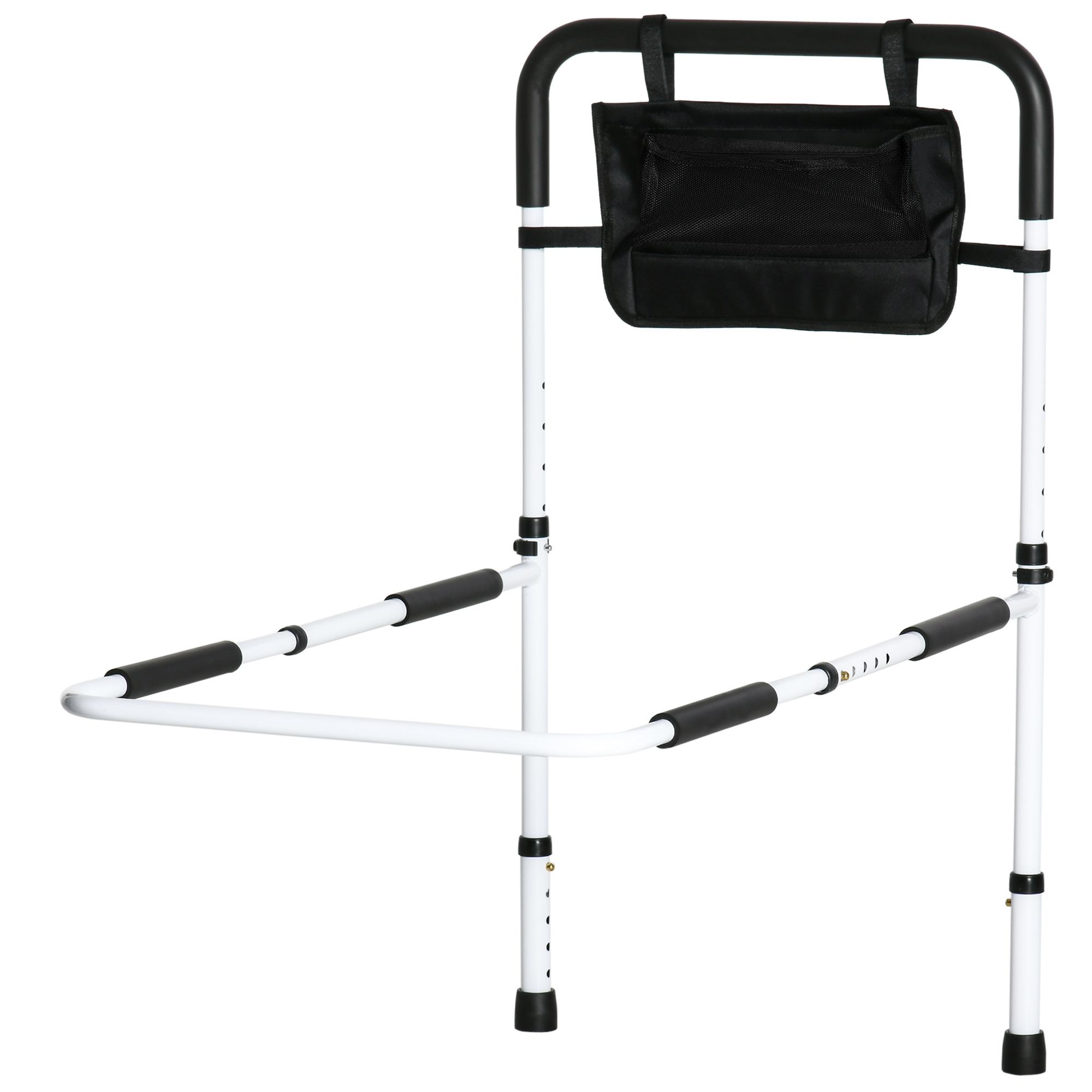 Verstellbare Bettstützstange Mit 5 Höheneinstellungen, Aufbewahrungstasche, 52 X 85–95 X 71–102 Cm, Weiß Oder Schwarz